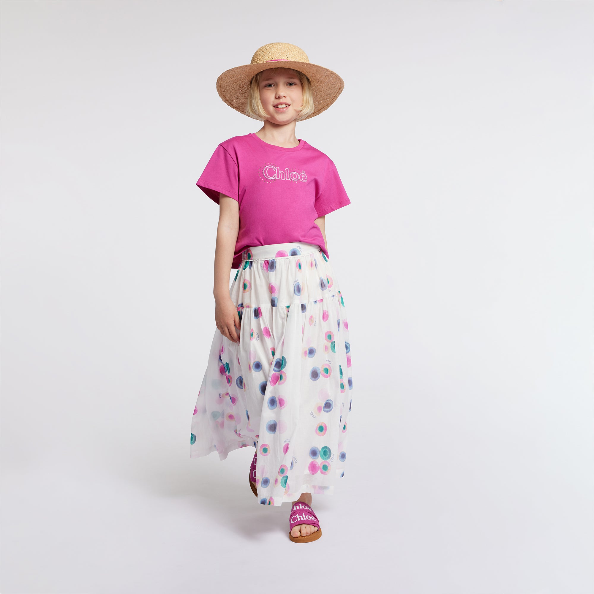Girls Fuchsia Logo Cotton T-Shirt