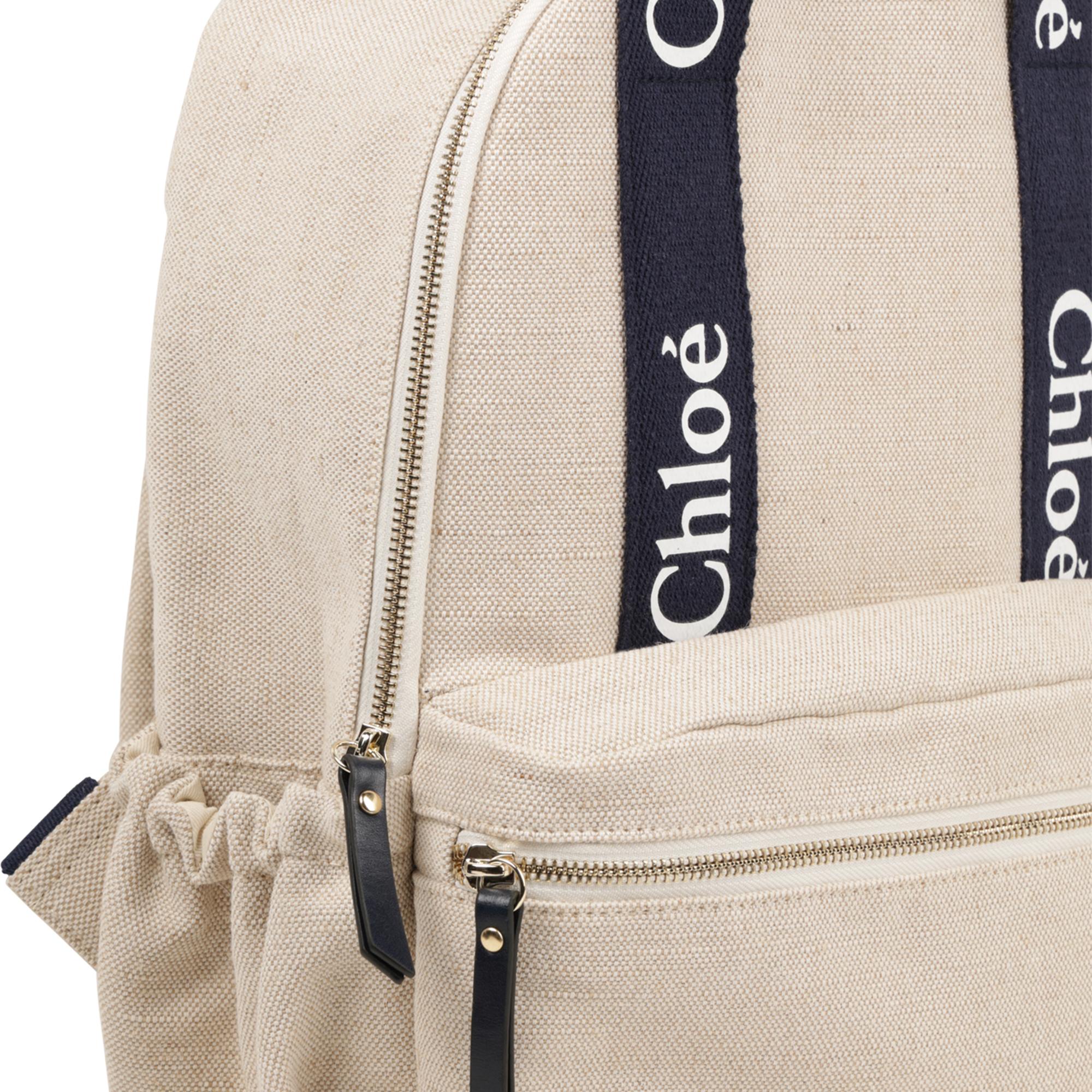 Girls Beige Canvas Backpack(长x宽x高:28x9x36cm)