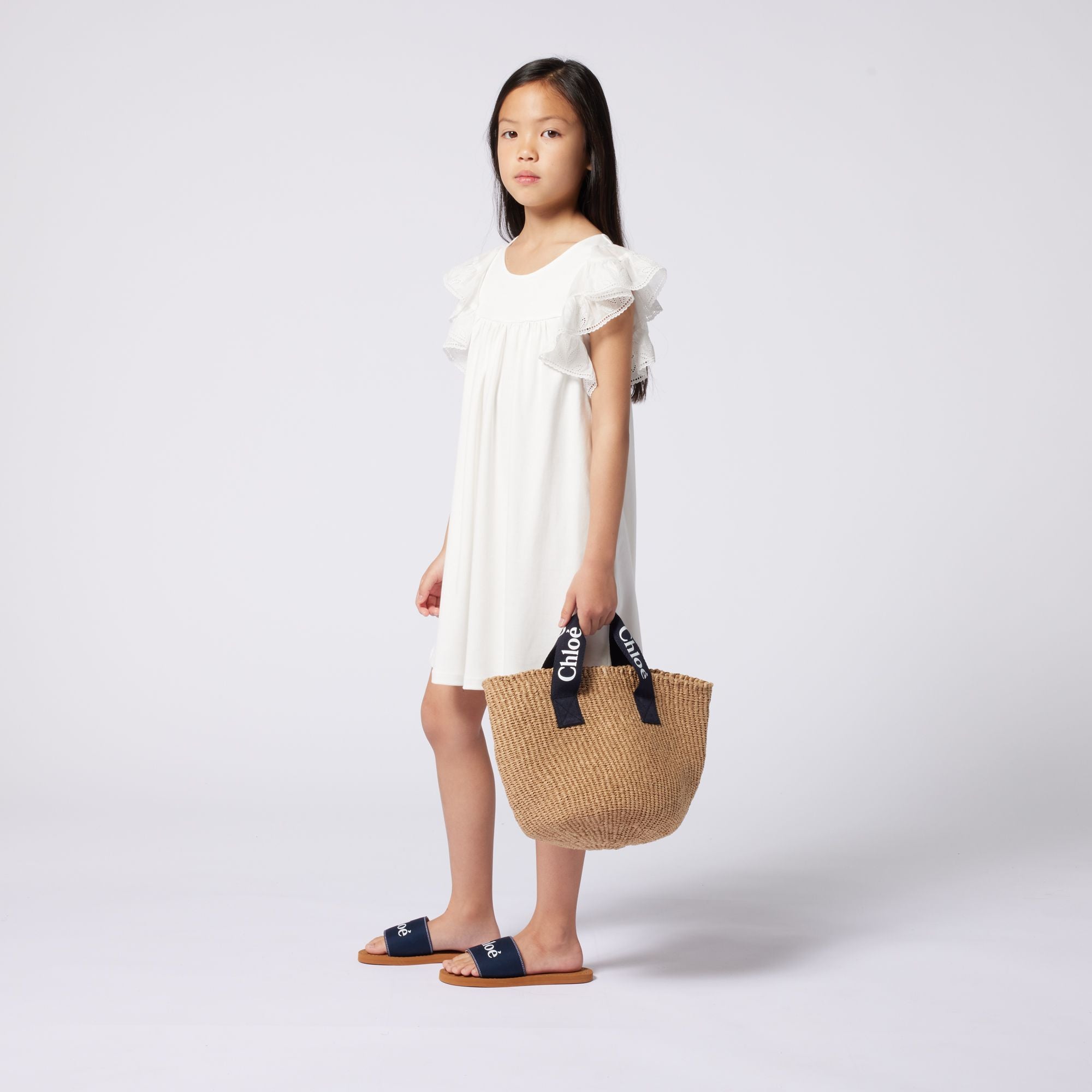 Girls Beige Woven Handbag(L33cmxH22cm)