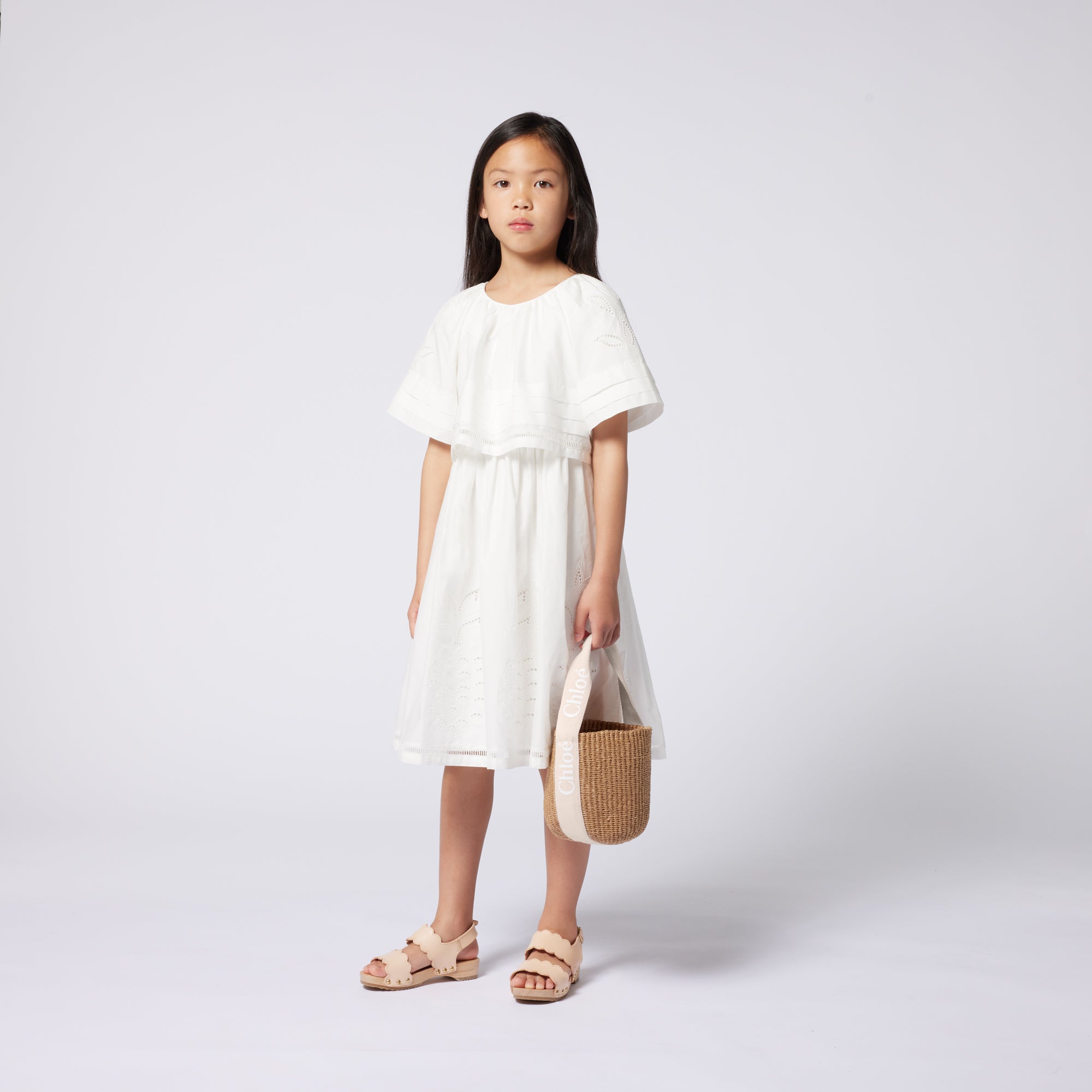 Girls White Embroidered Cotton Dress