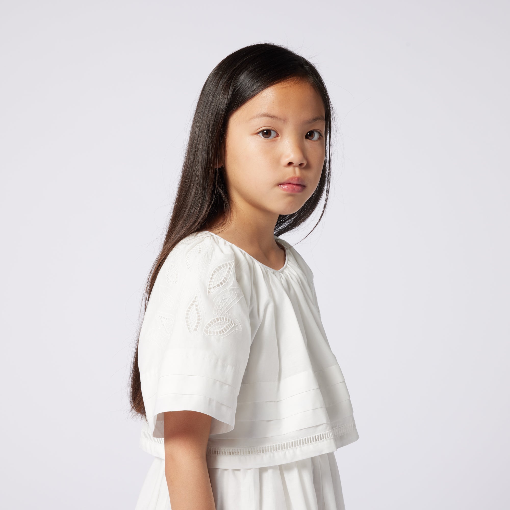Girls White Embroidered Cotton Dress