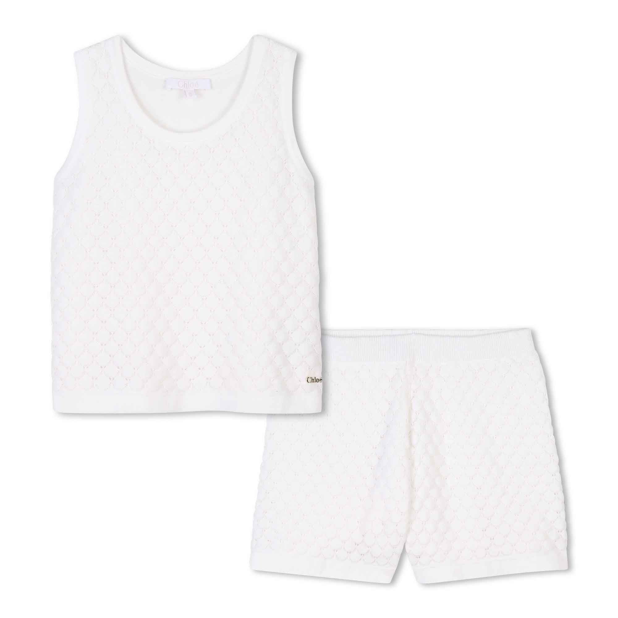 Girls White Knit Cotton Set