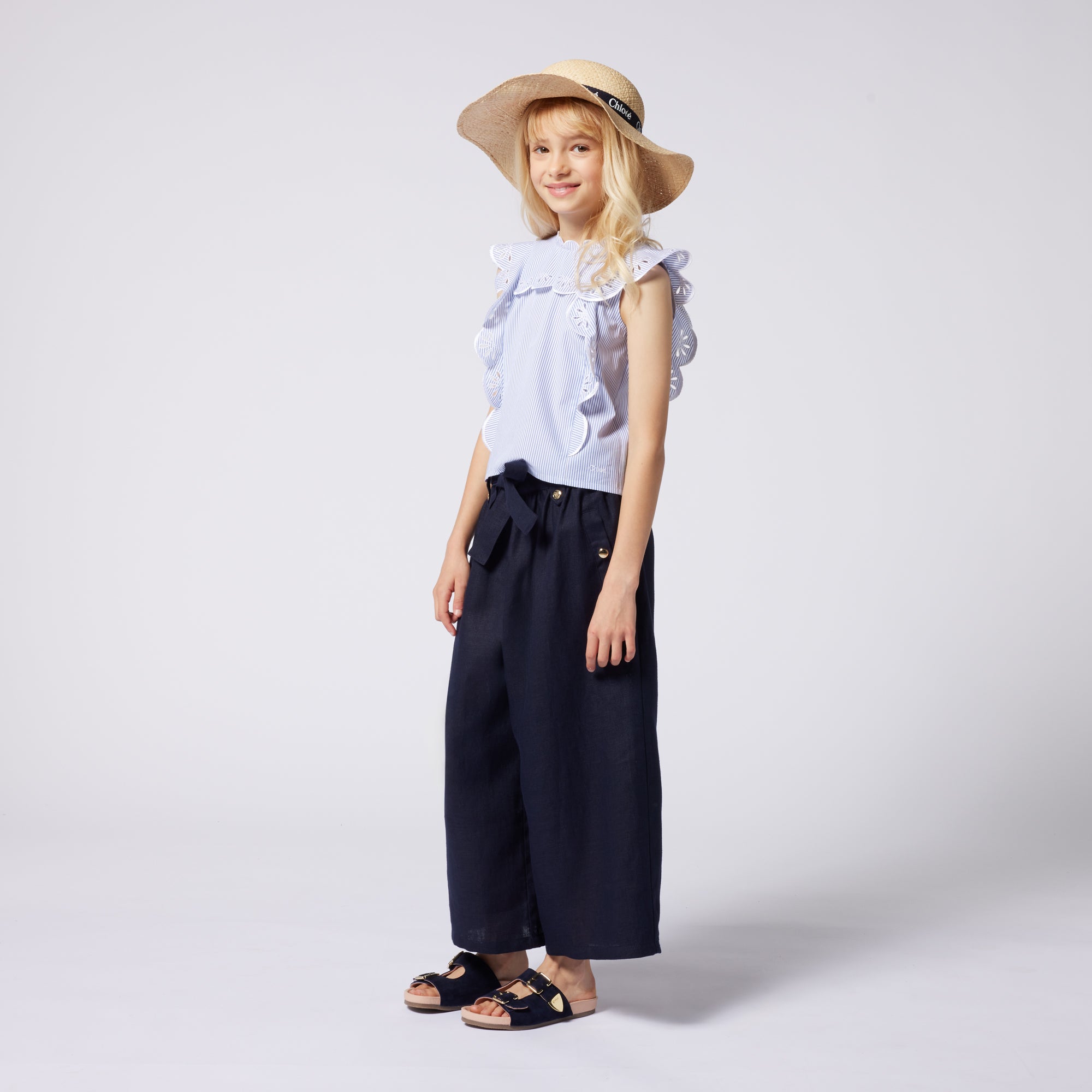 Girls Dark Blue Linen Trousers