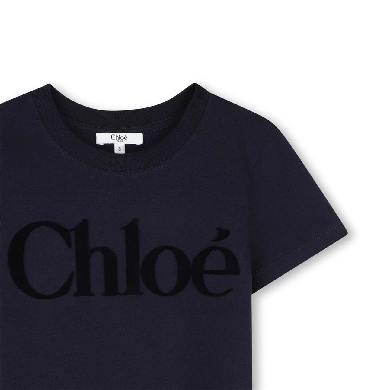 Girls Dark Blue Logo Cotton T-Shirt
