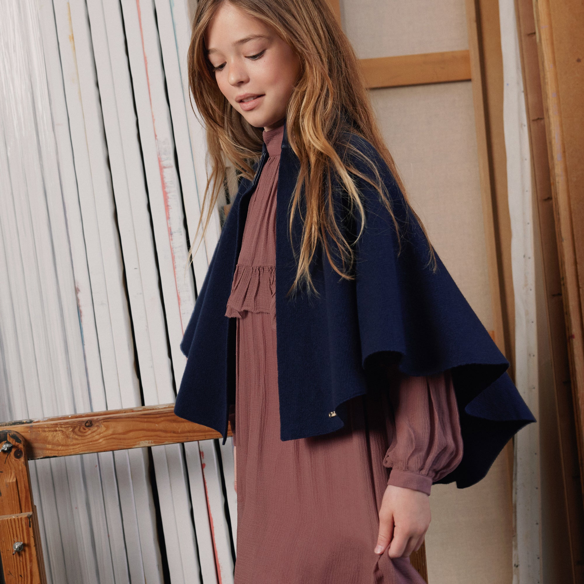 Girls Dark Blue Cotton Cape