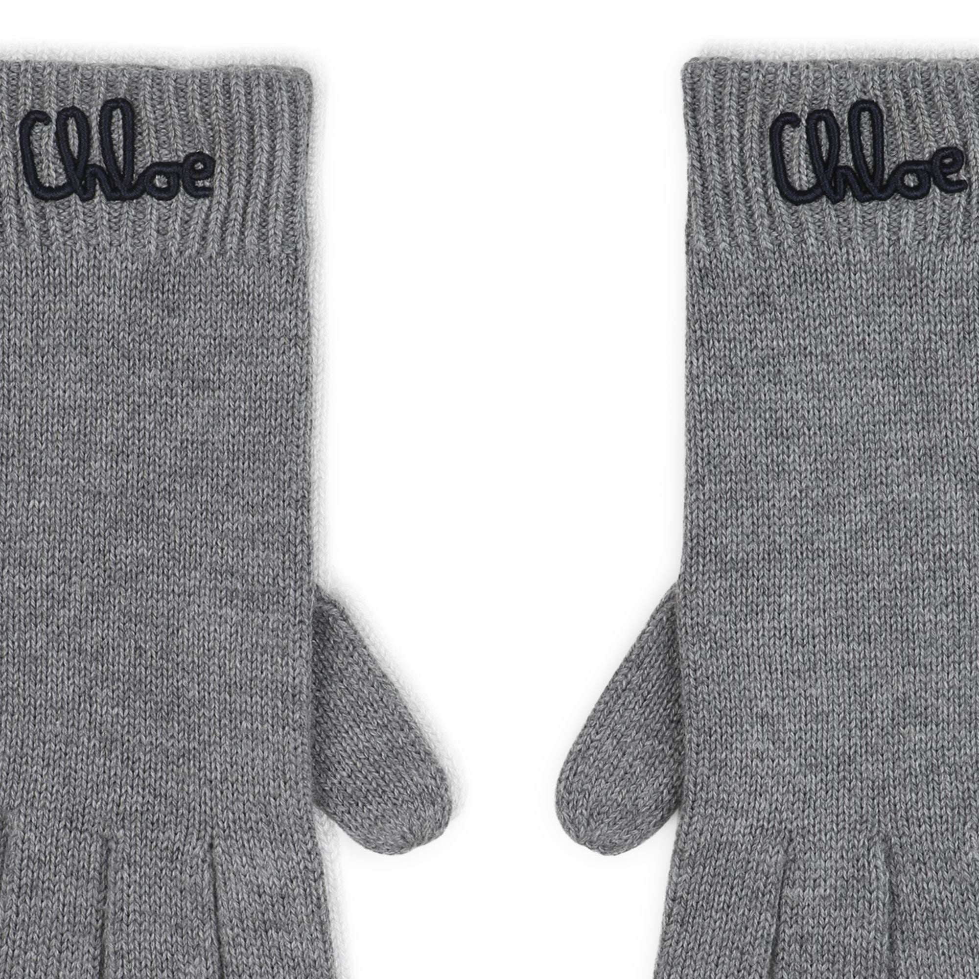 Girls Grey Logo Cotton Knit Gloves