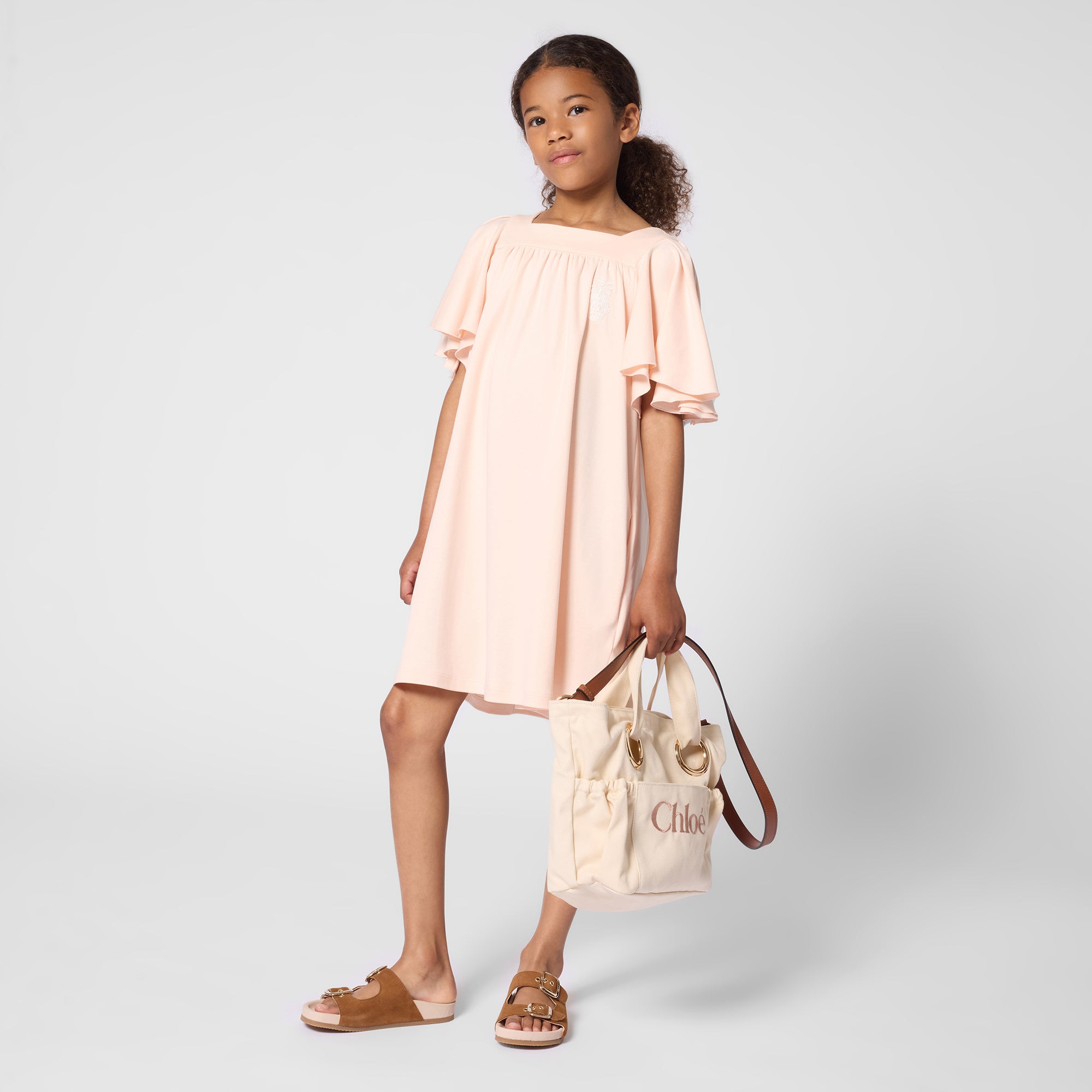 Girls Light  Pink Ruffled Cotton Dress