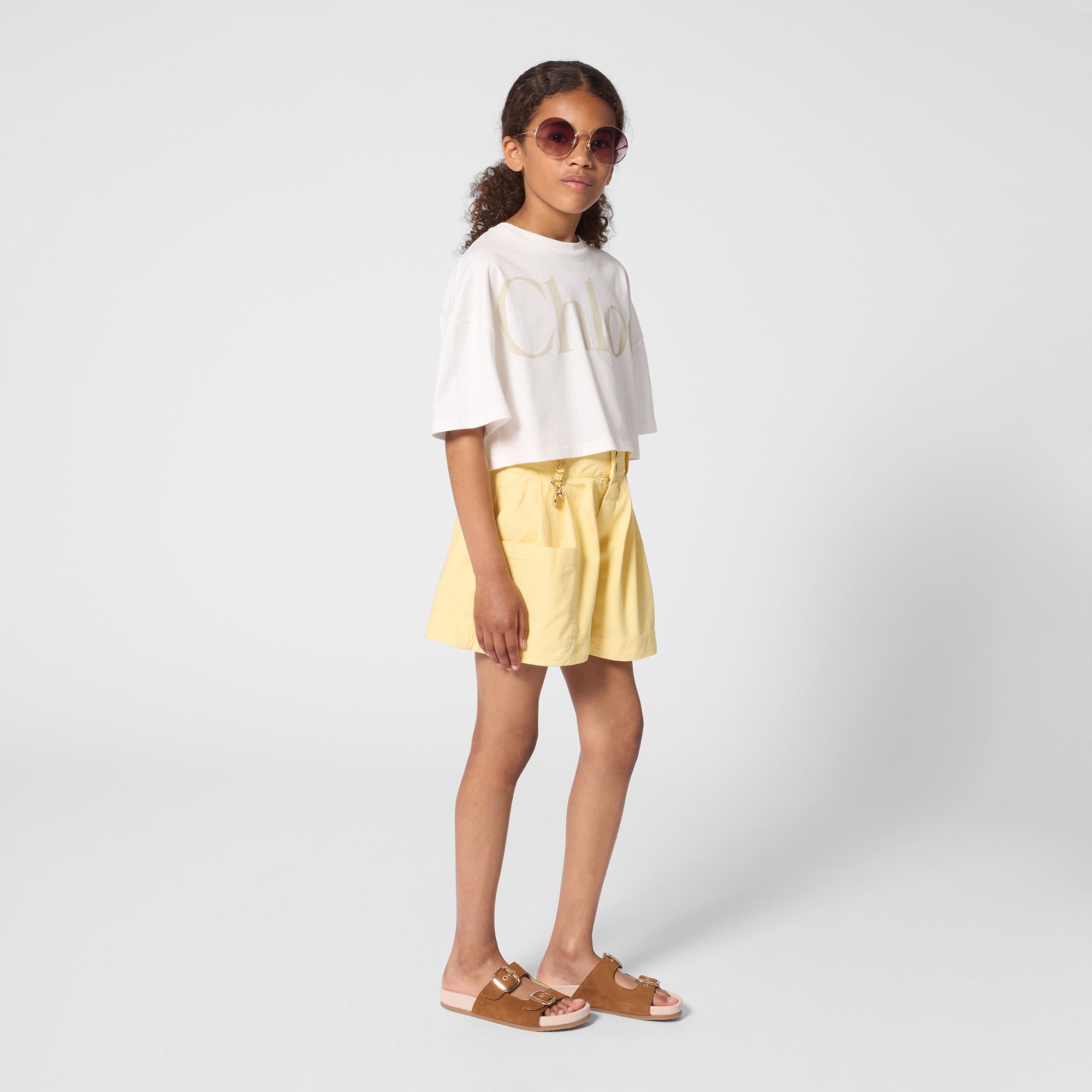 Girls Yellow Cotton Shorts