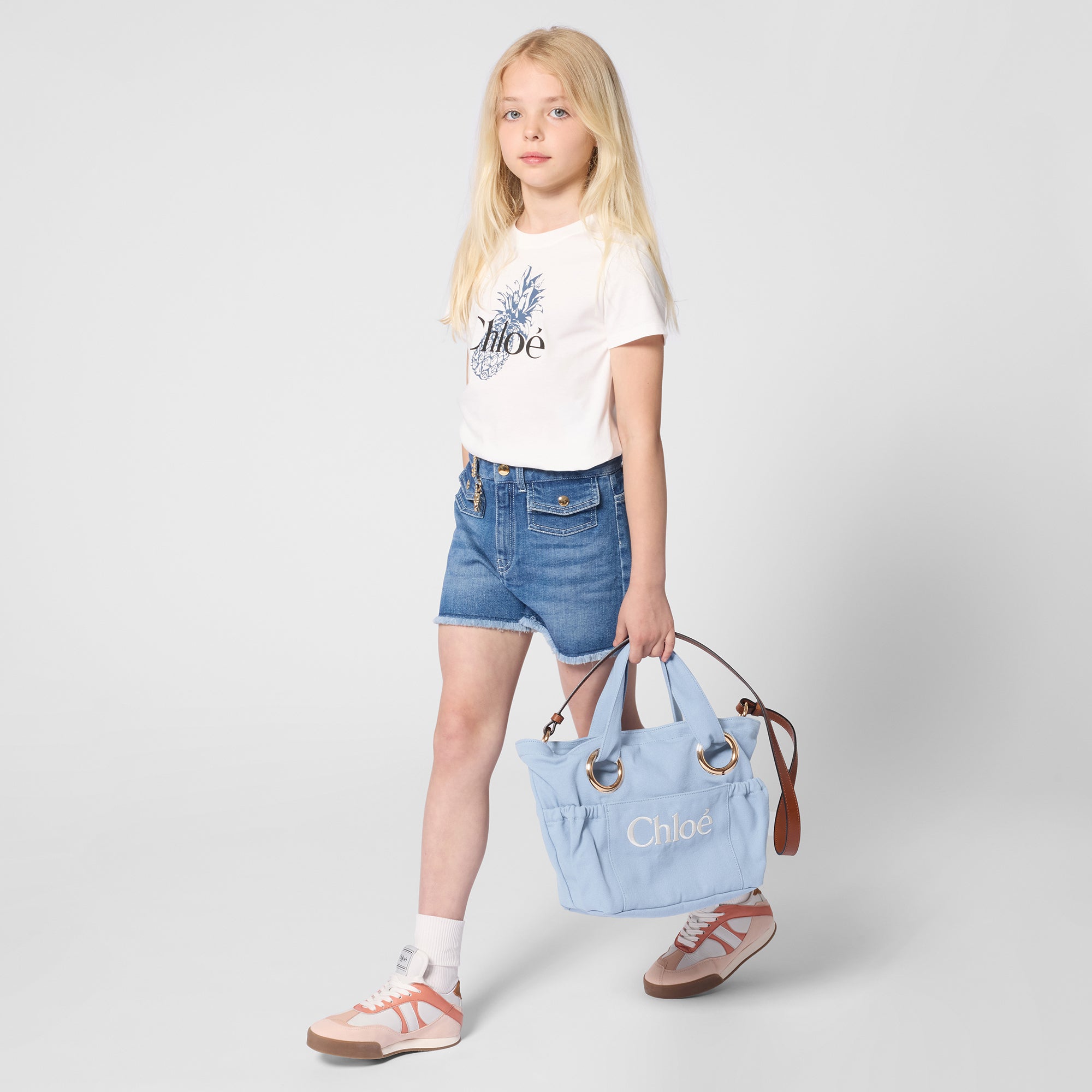 Girls White Printed Cotton T-Shirt