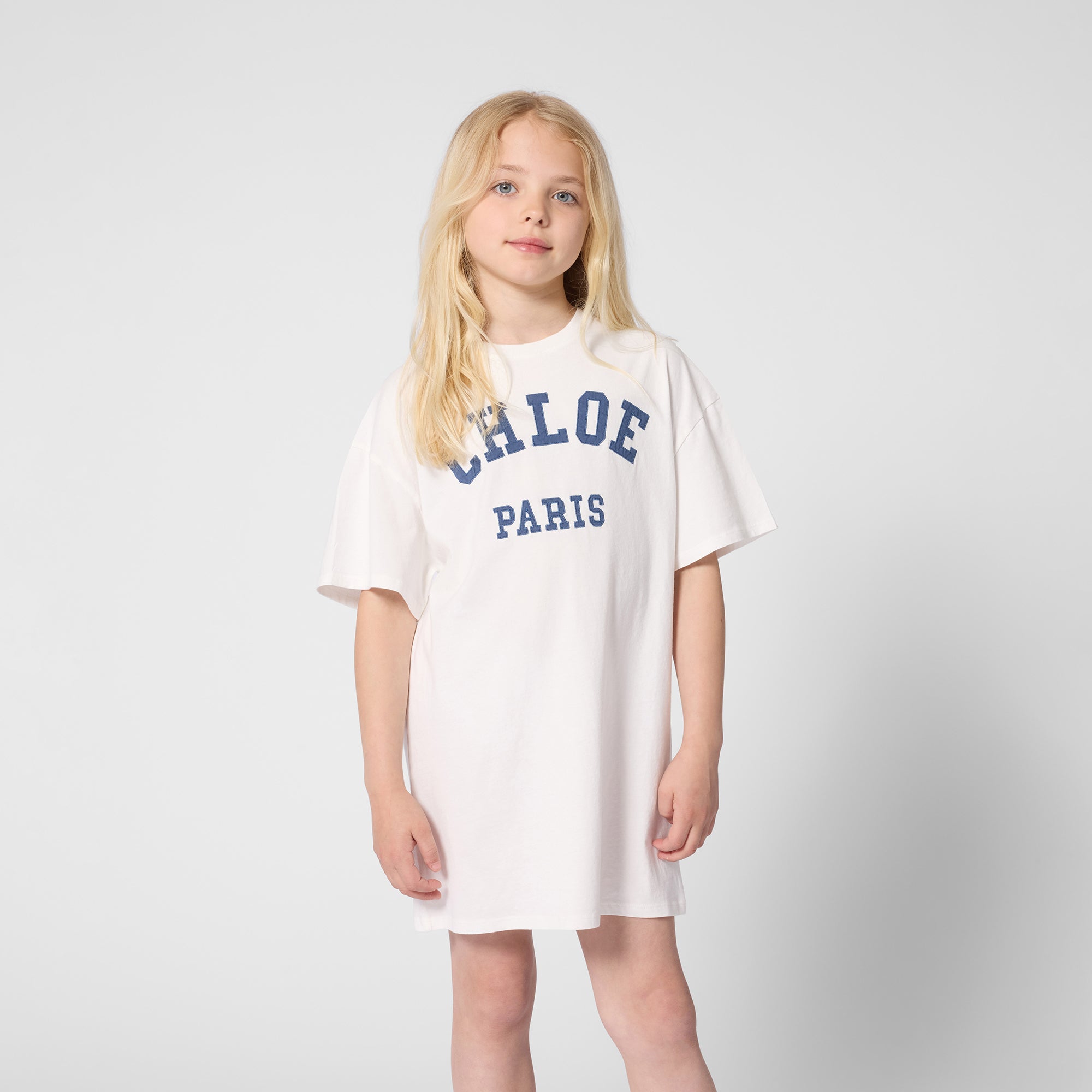Girls White Logo Cotton Dress
