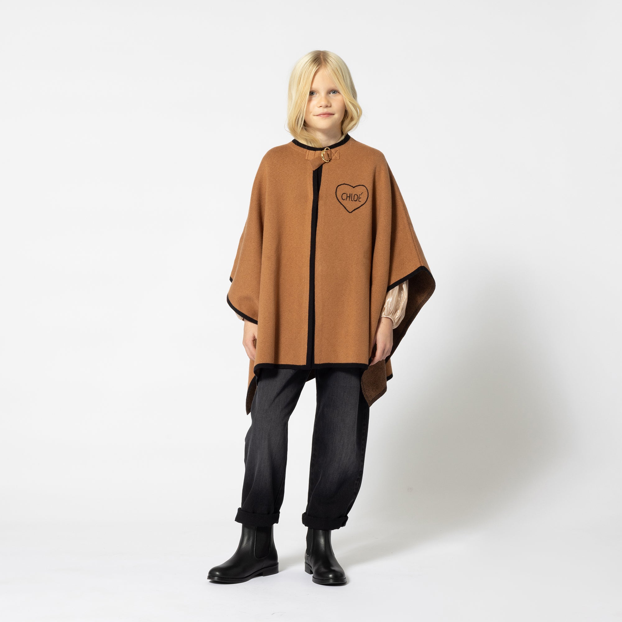 Girls Caramel Embroidered Logo Cape