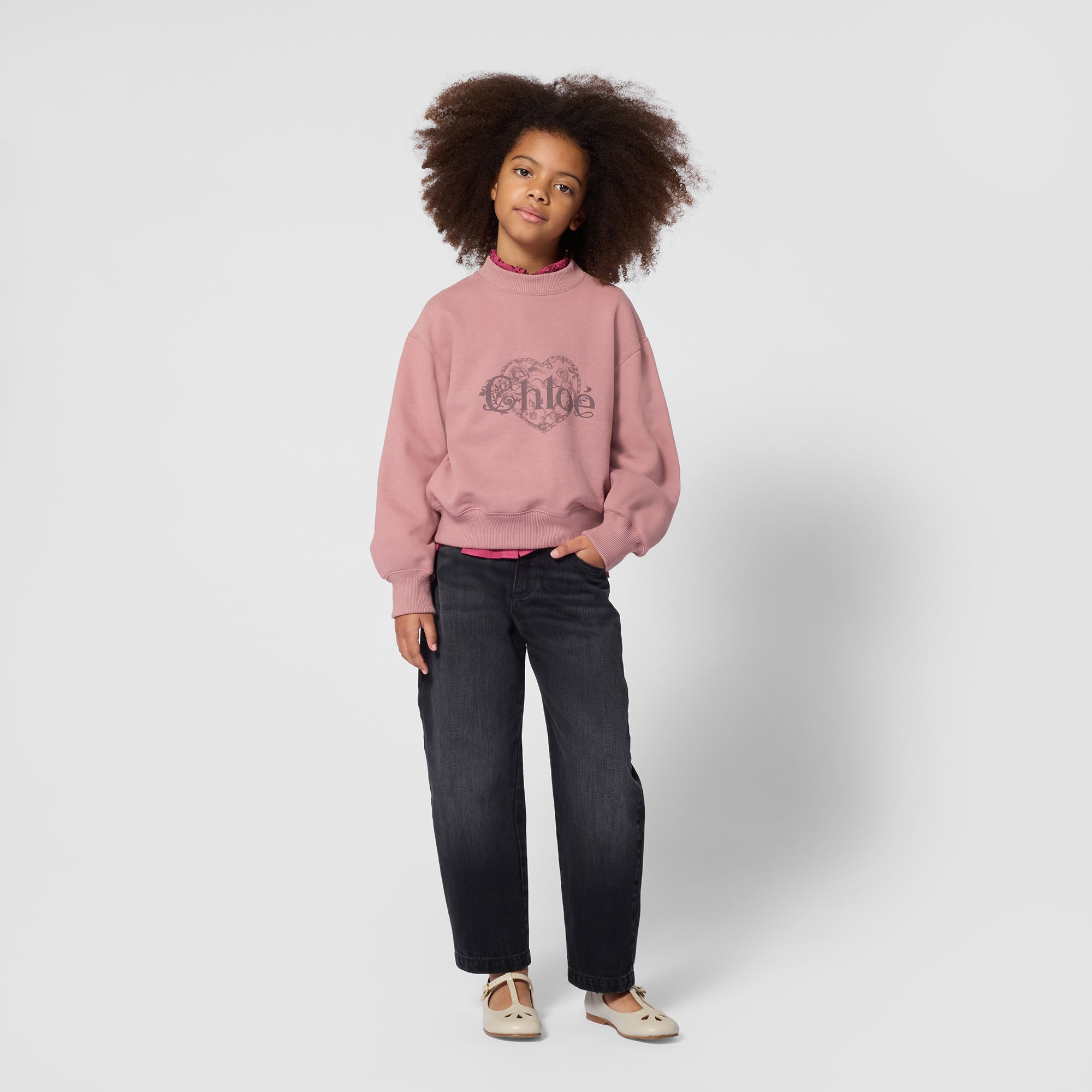 Girls Pink Logo Cotton Sweatshirt