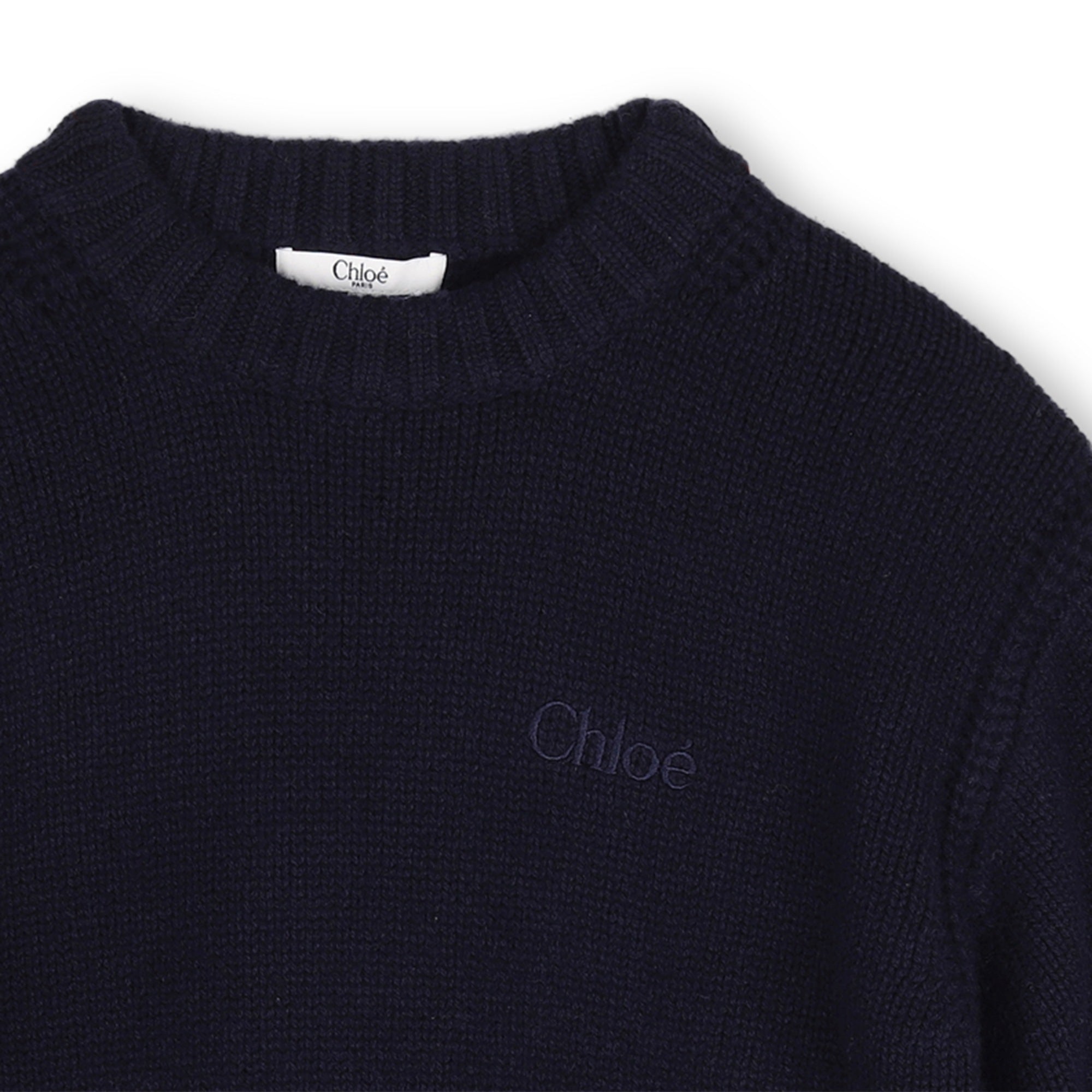 Girls Dark Blue Embroidered Logo Wool Sweater
