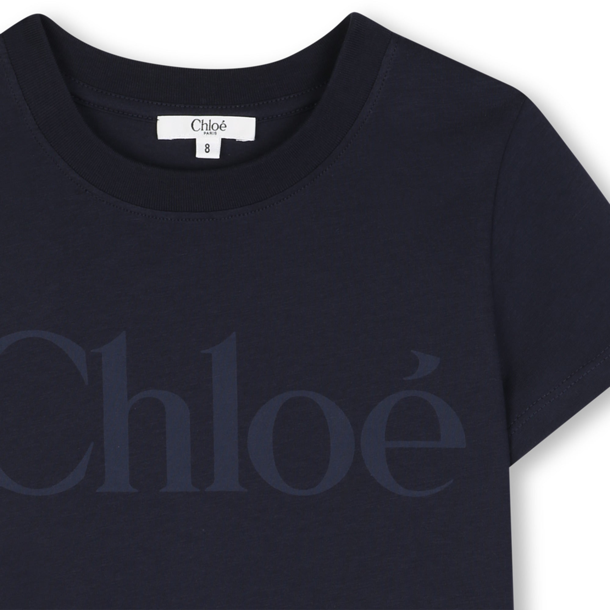 Girls Dark Blue Logo Cotton T-Shirt