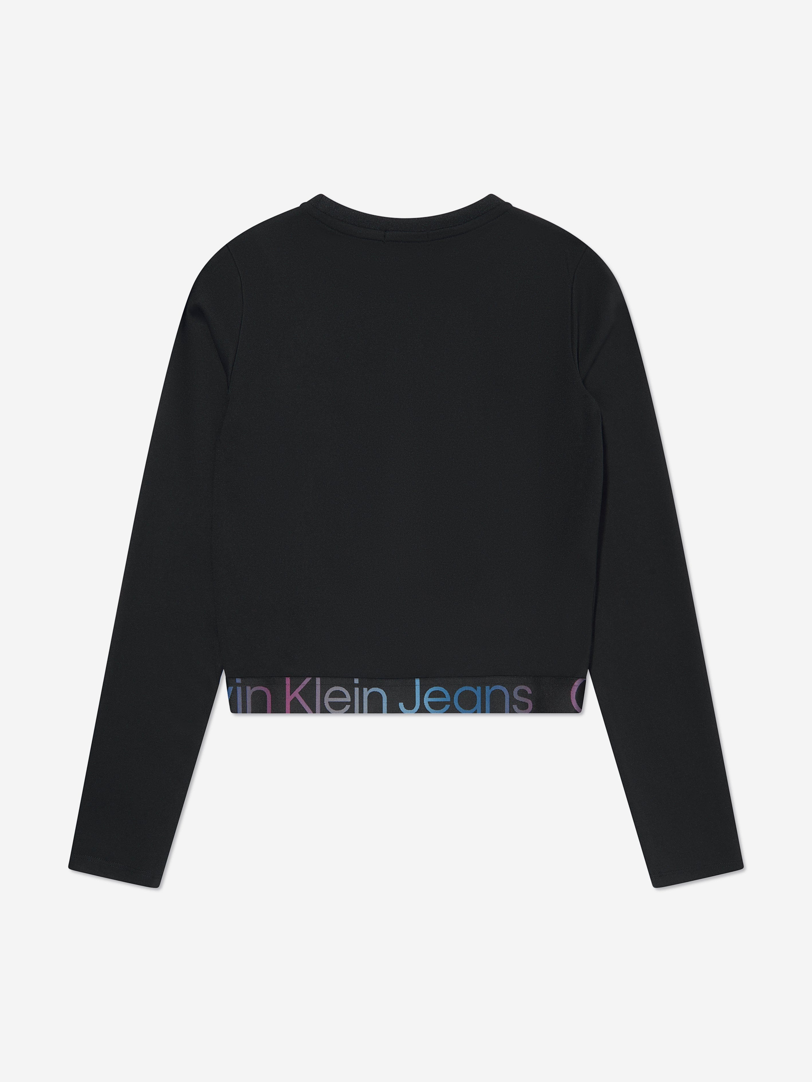 Calvin Klein Girls Punto Tape Long Sleeve Top in Black