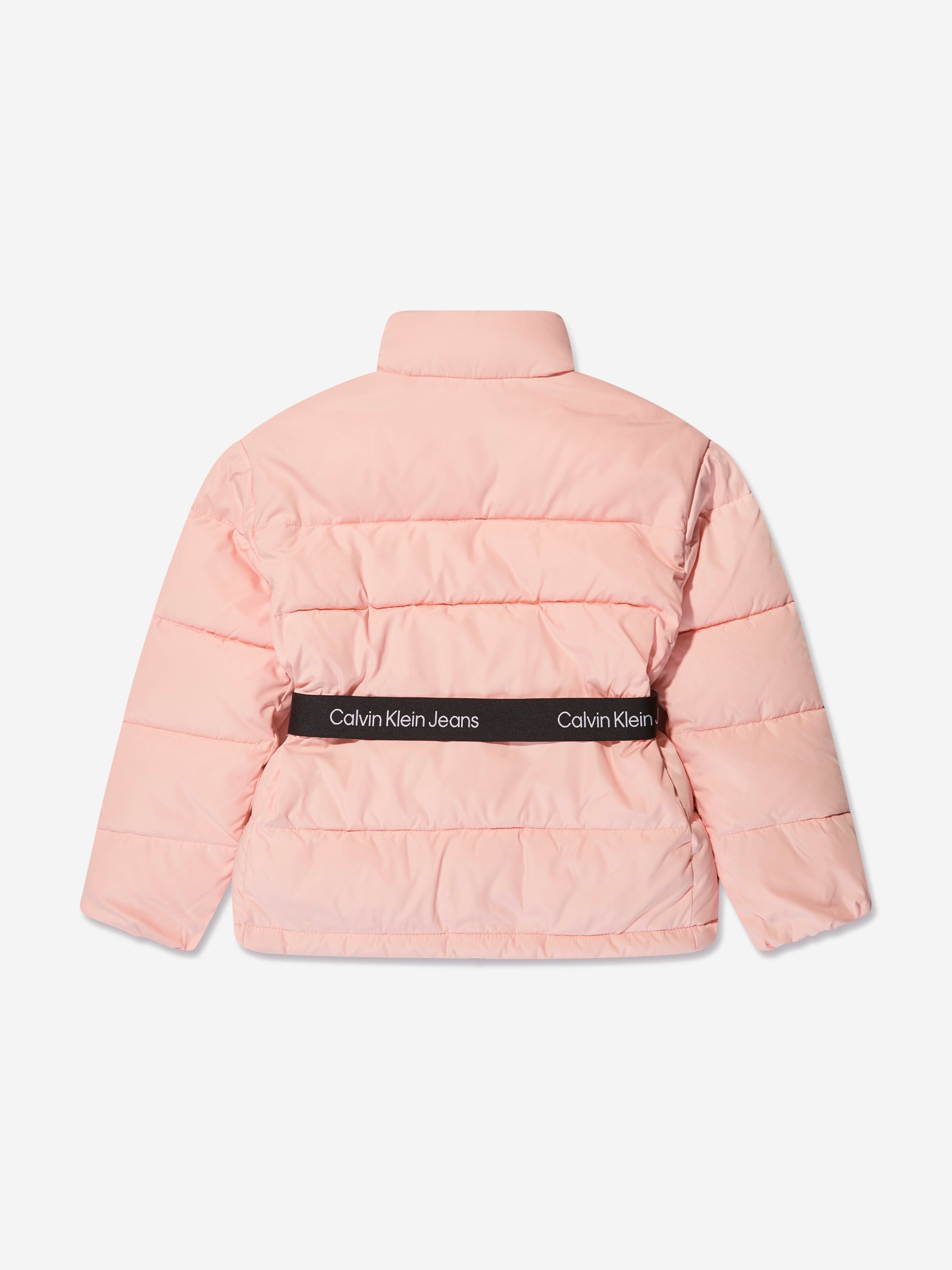 Calvin Klein Girls Logo Tape Belt Jacket in Pink