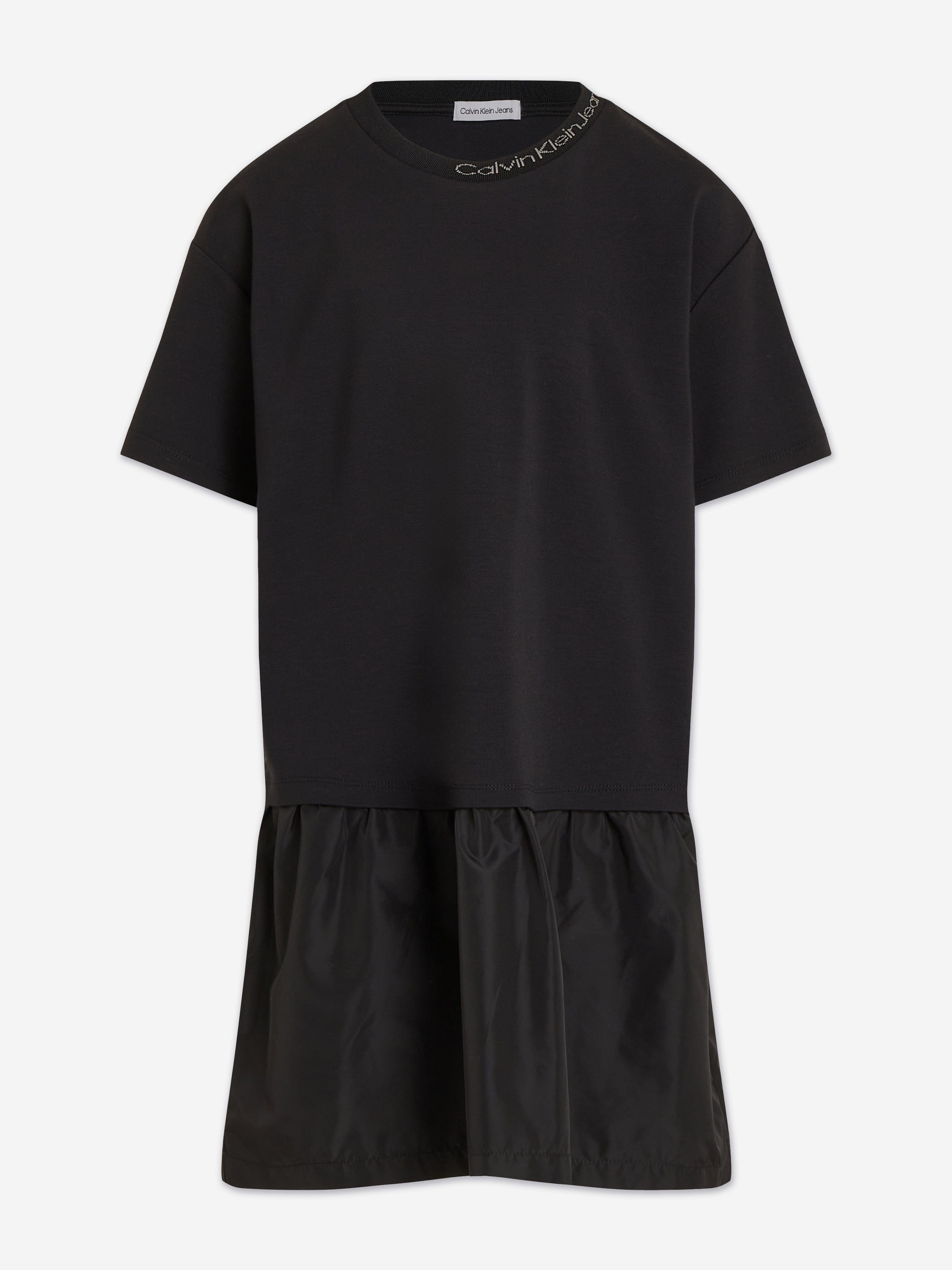 Calvin Klein Girls Mix Media Intarsia Dress in Black