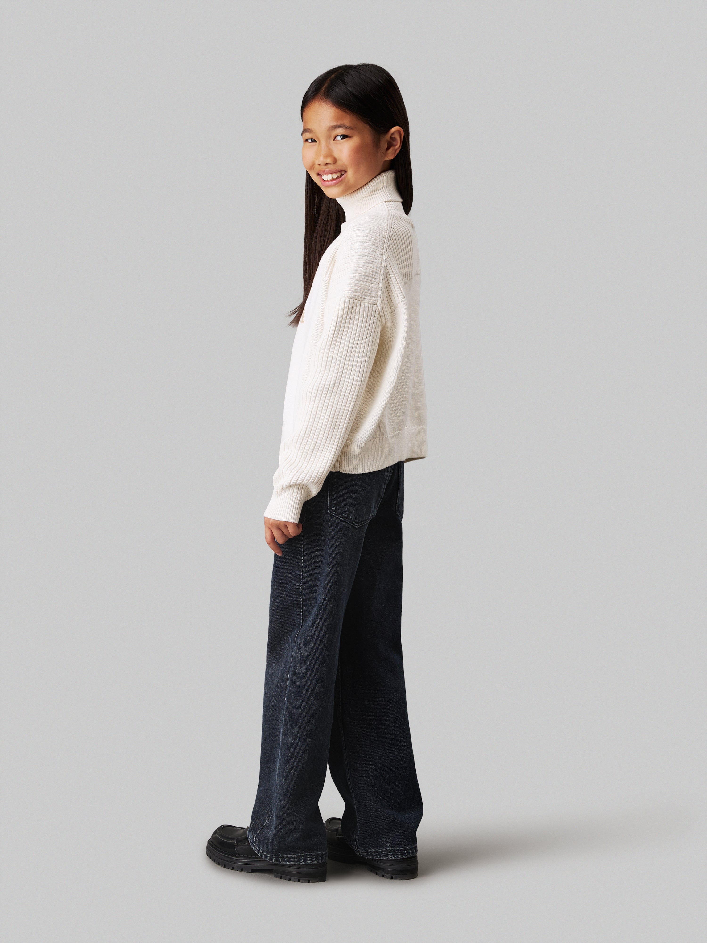 Calvin Klein Girls Logo Rollneck Sweater in Ivory