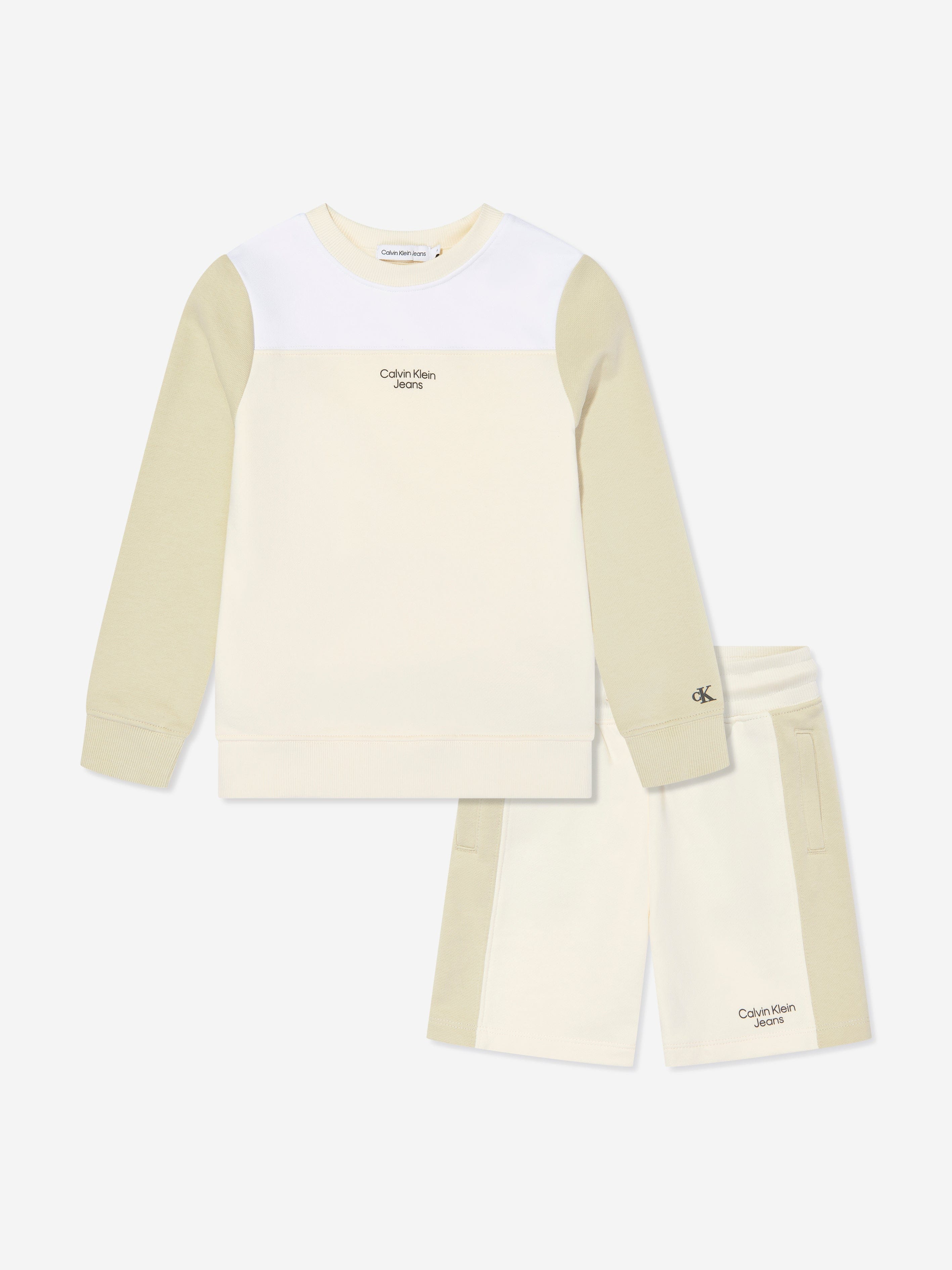 Calvin Klein Boys Colourblock Shorts Set in Beige