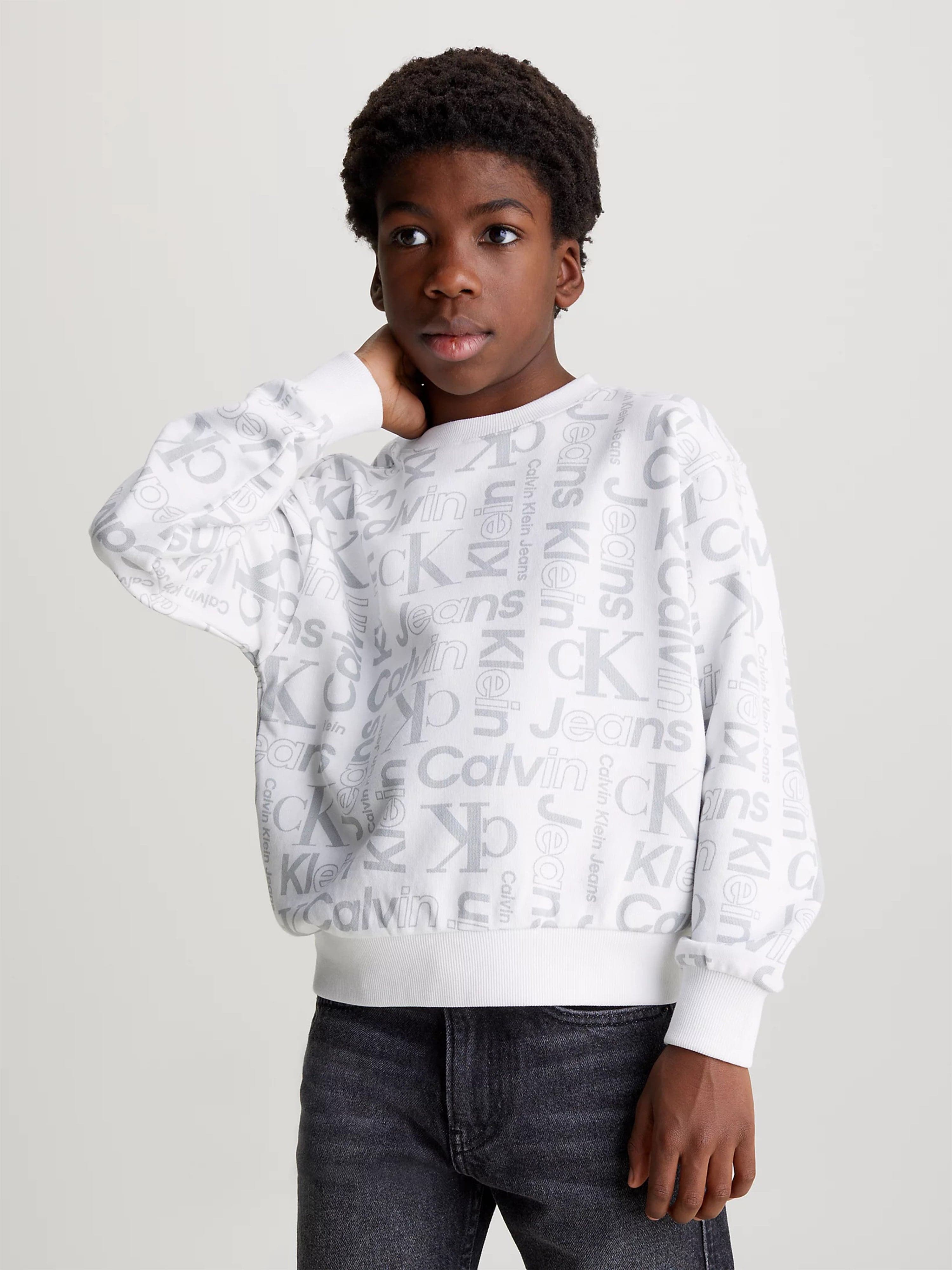 Calvin Klein Boys Institutional CK Logo Sweatshirt in White