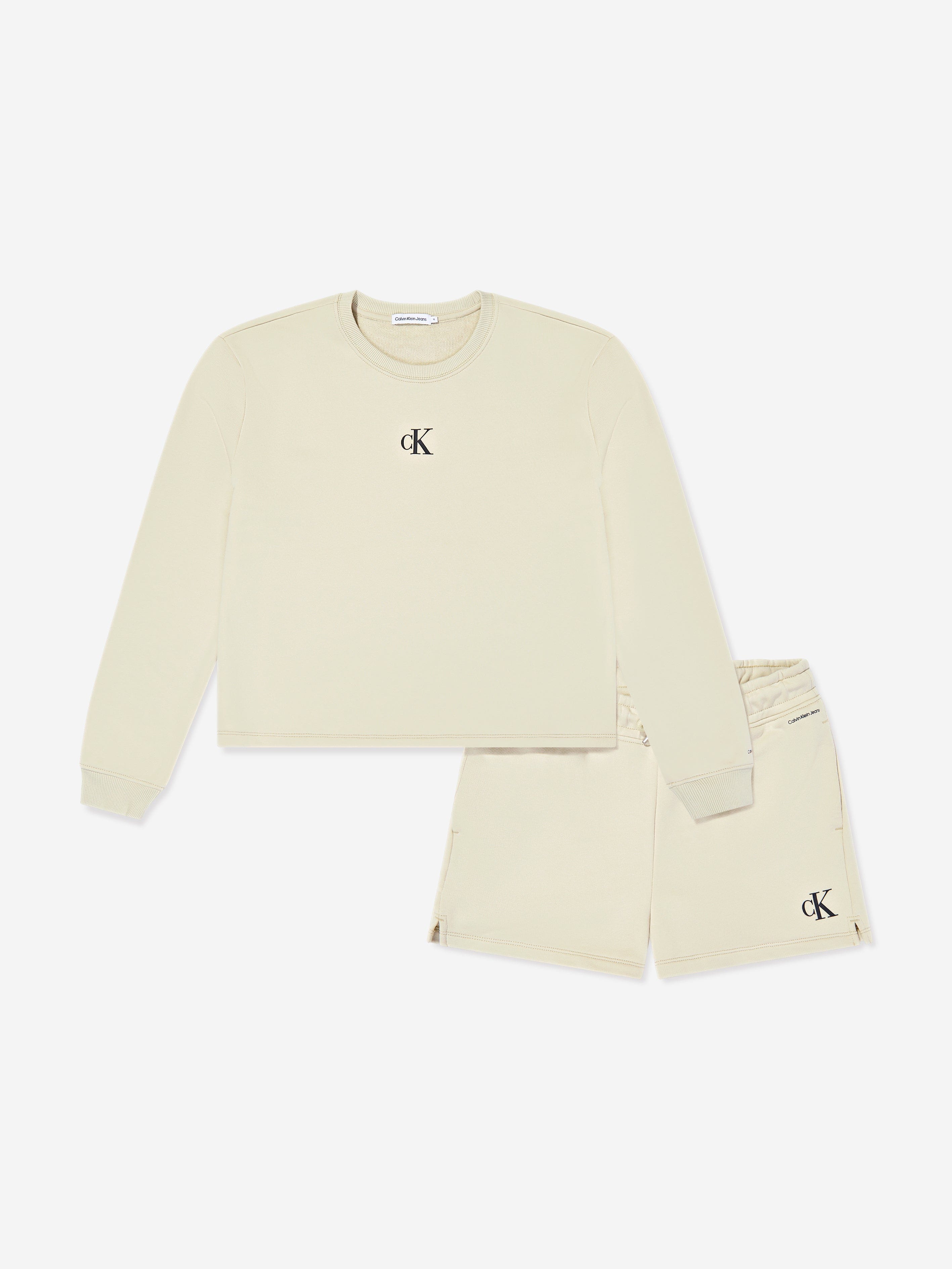 Calvin Klein Girls CK Logo Sweatshirt and Shorts Set in Green