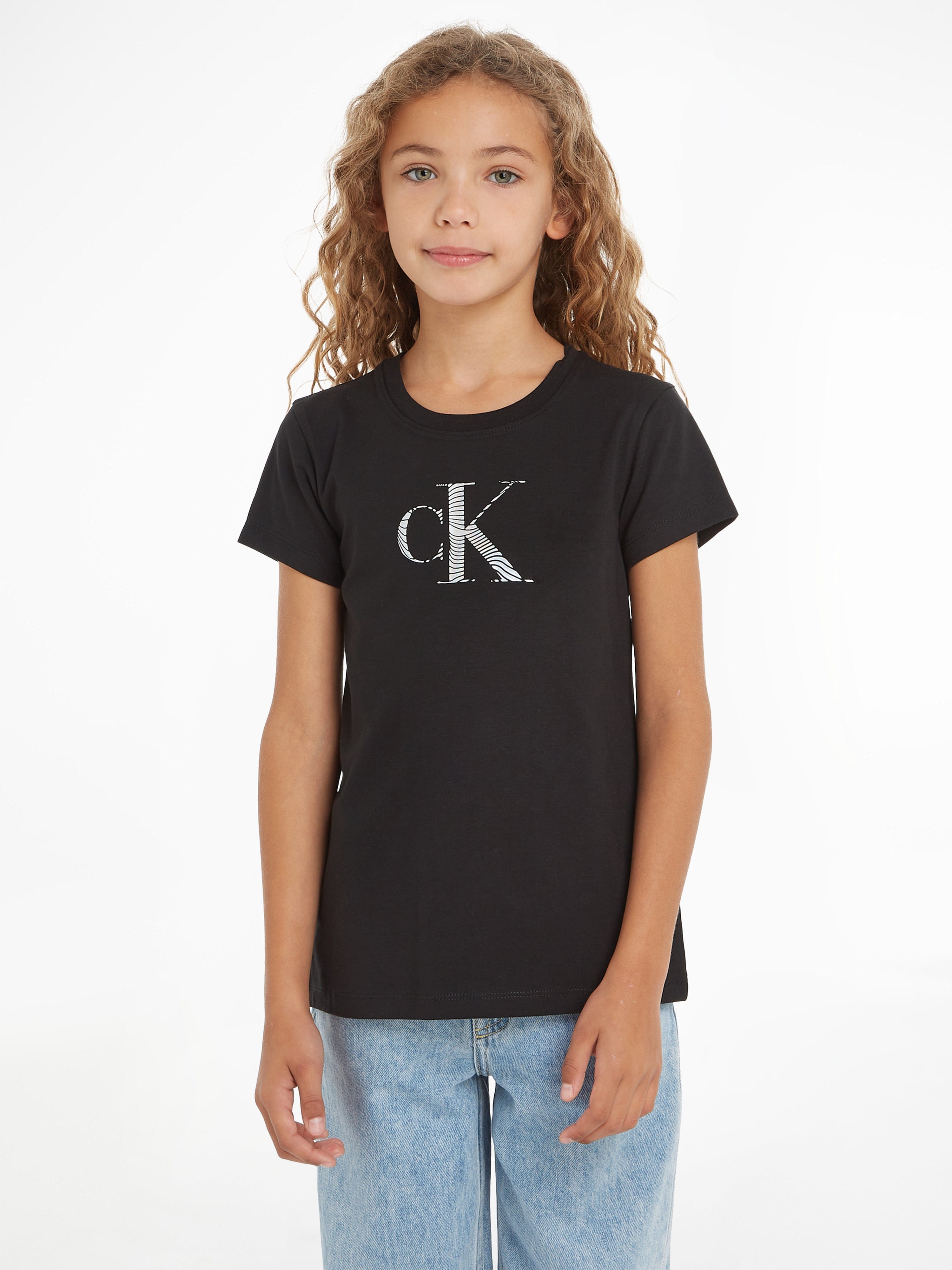 Calvin Klein Girls Iridescent CK Logo T-Shirt in Black