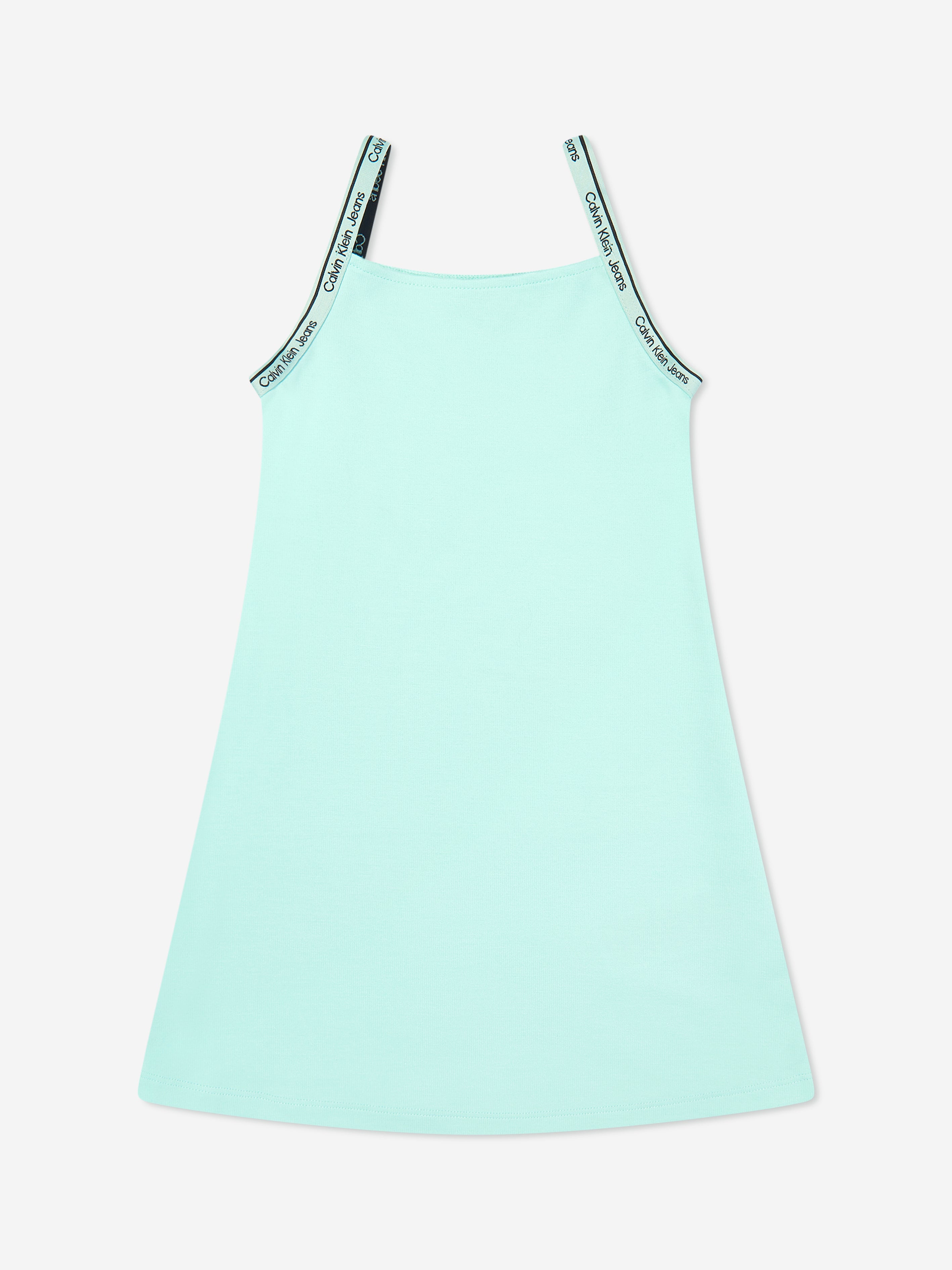 Calvin Klein Girls Logo Tape Strap Punto Dress in Blue