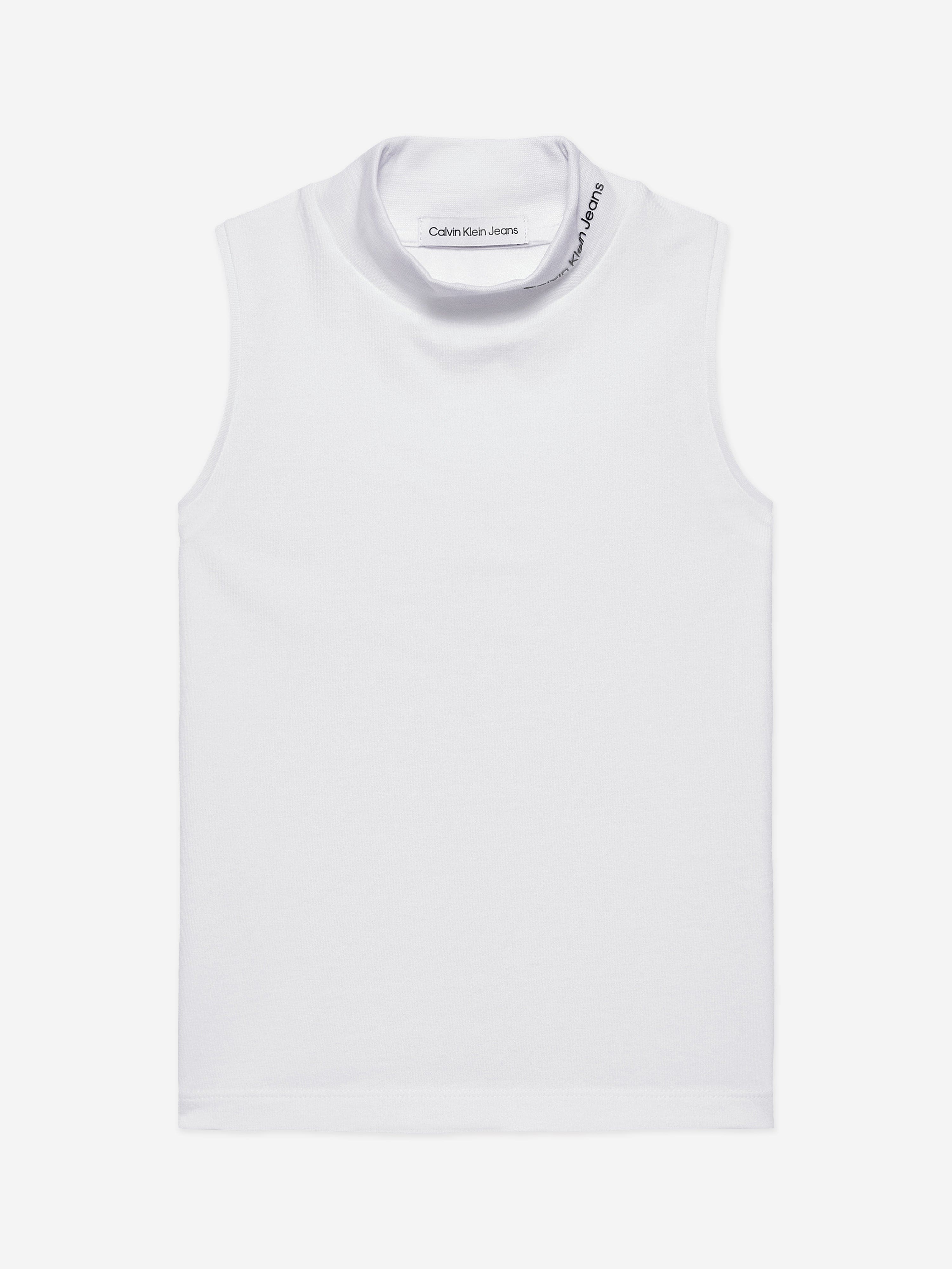 Calvin Klein Girls CKJ Logo Mockneck Tank Top in White