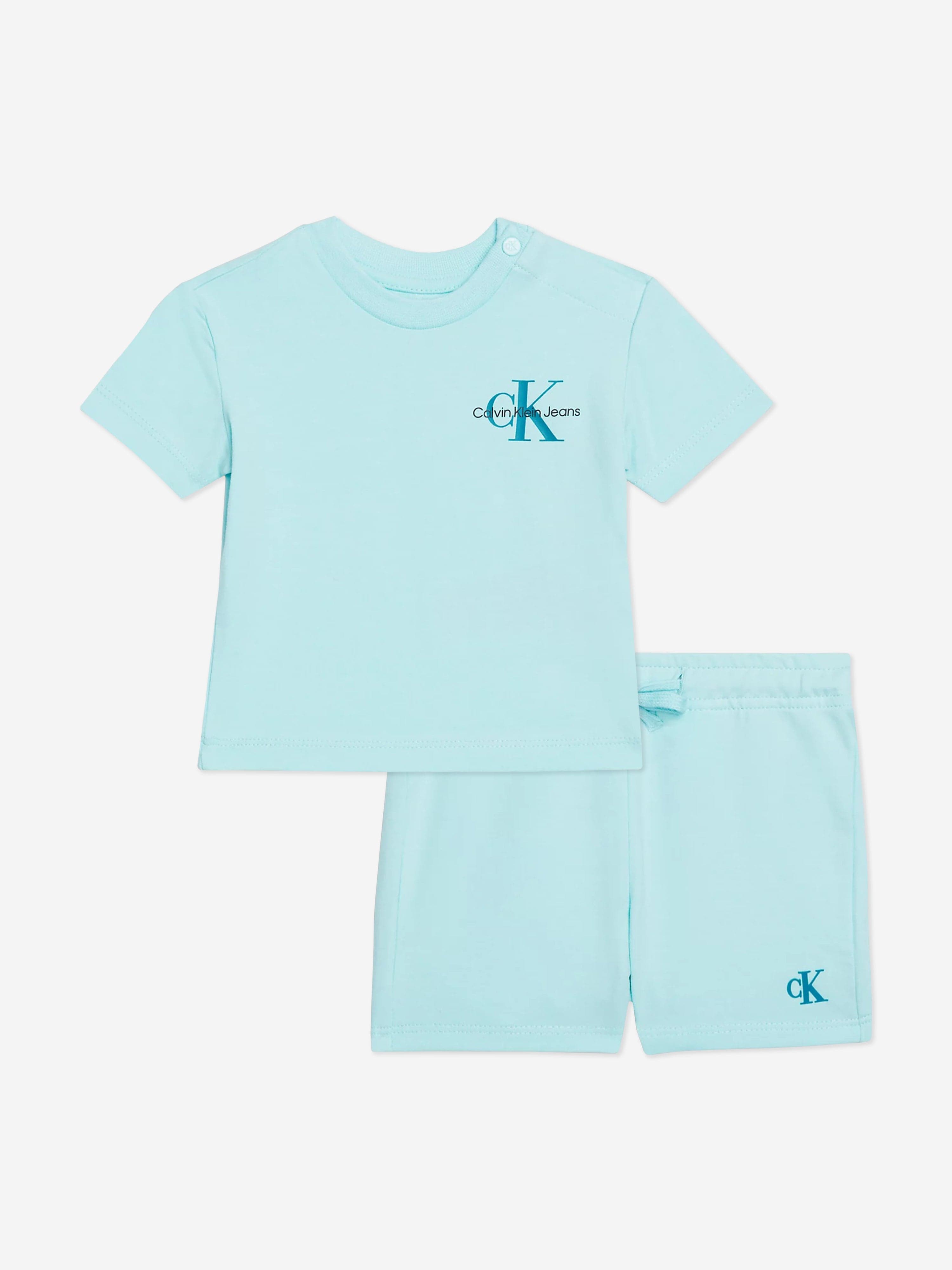 Calvin Klein Baby Monogram Logo Shorts Set in Blue