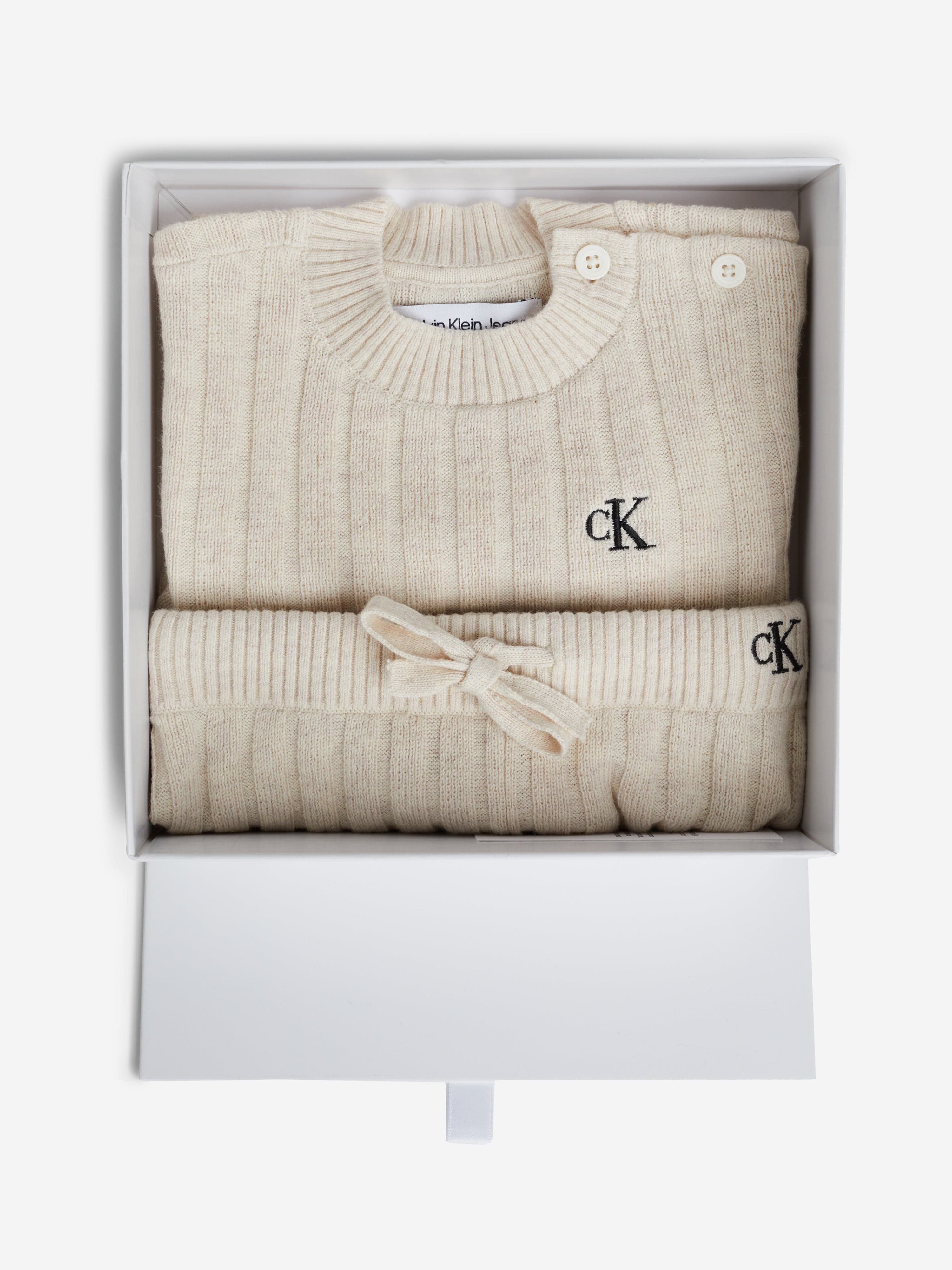 Calvin Klein Baby Linen Blend Knit Set in Beige