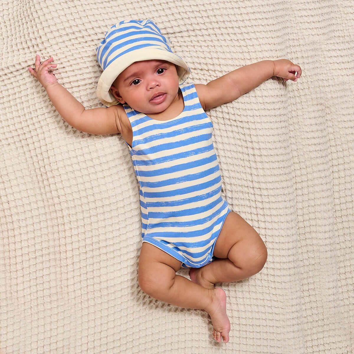 The Bonnie Mob Boys Chill Striped Sun Hat in Blue