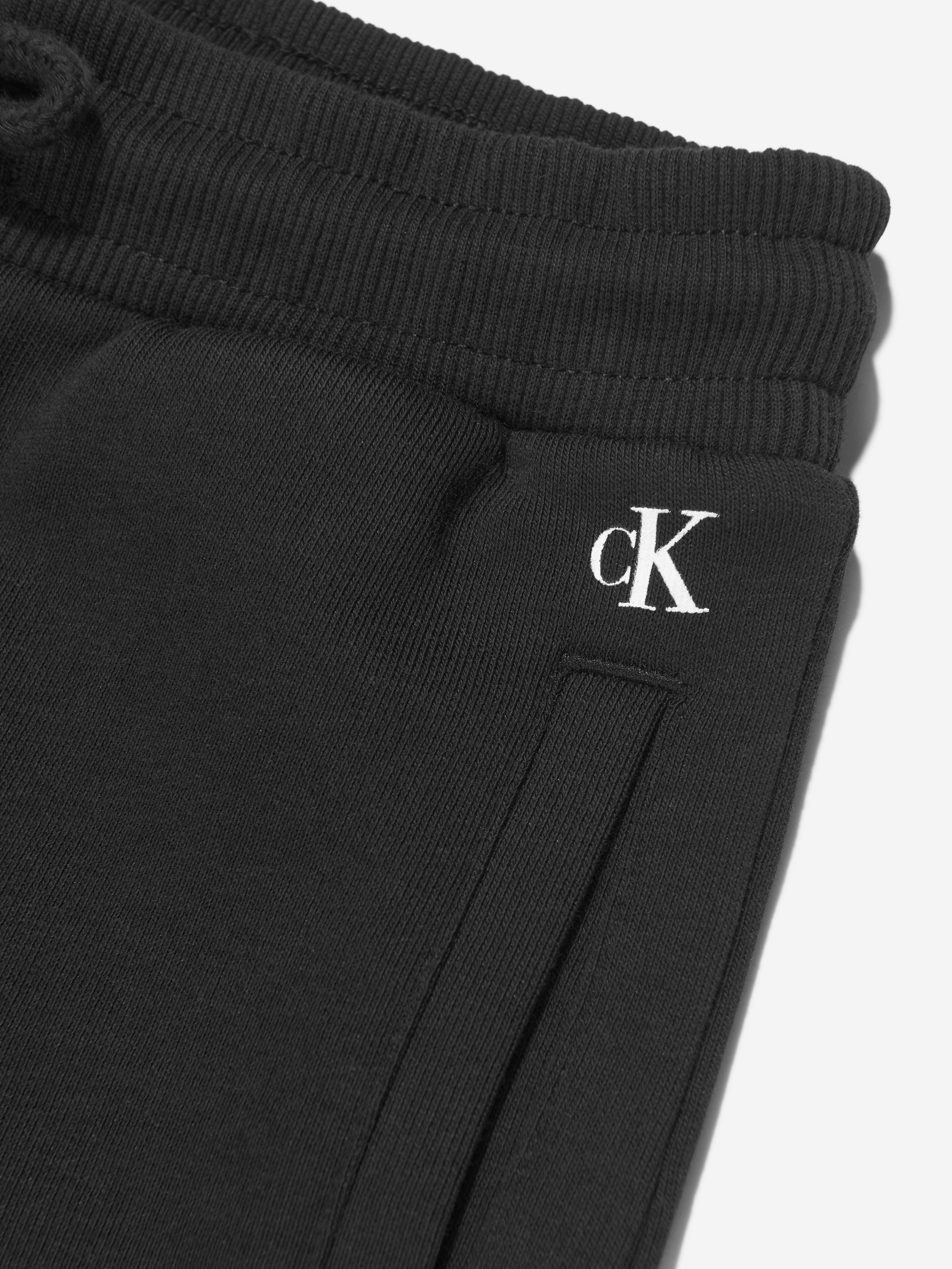 Calvin Klein Boys Stack Logo Jogger Shorts in Black