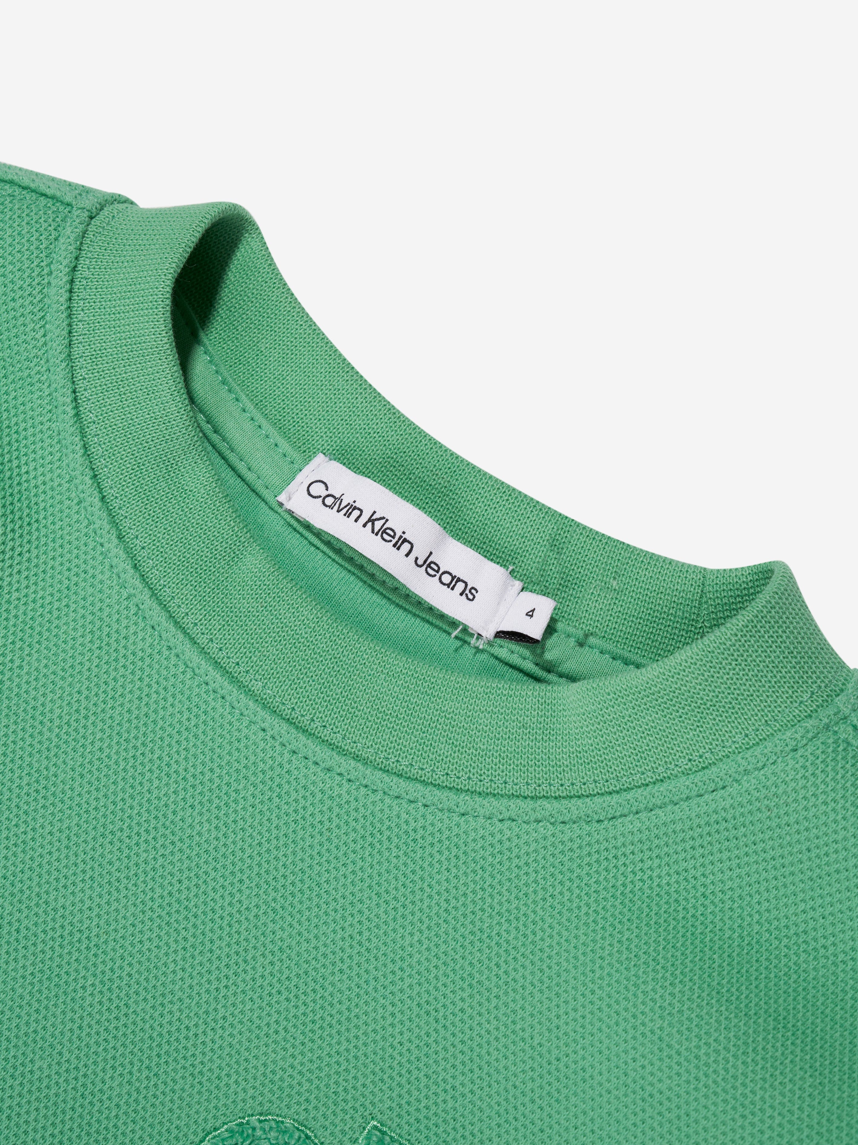 Calvin Klein Boys Interlock Pique Sweatshirt in Green