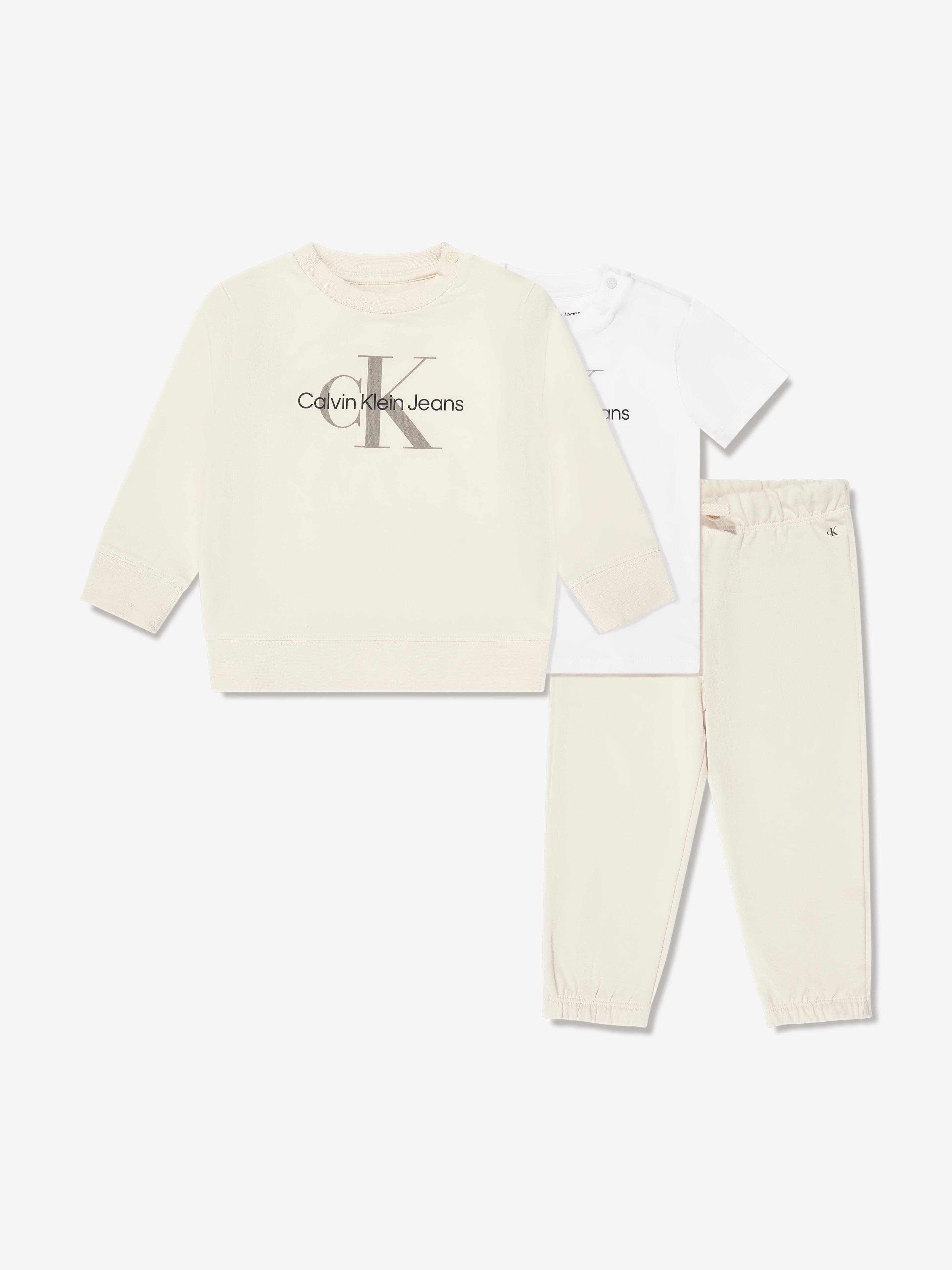 Calvin Klein Baby Monogram 3 Piece Gift Set in White