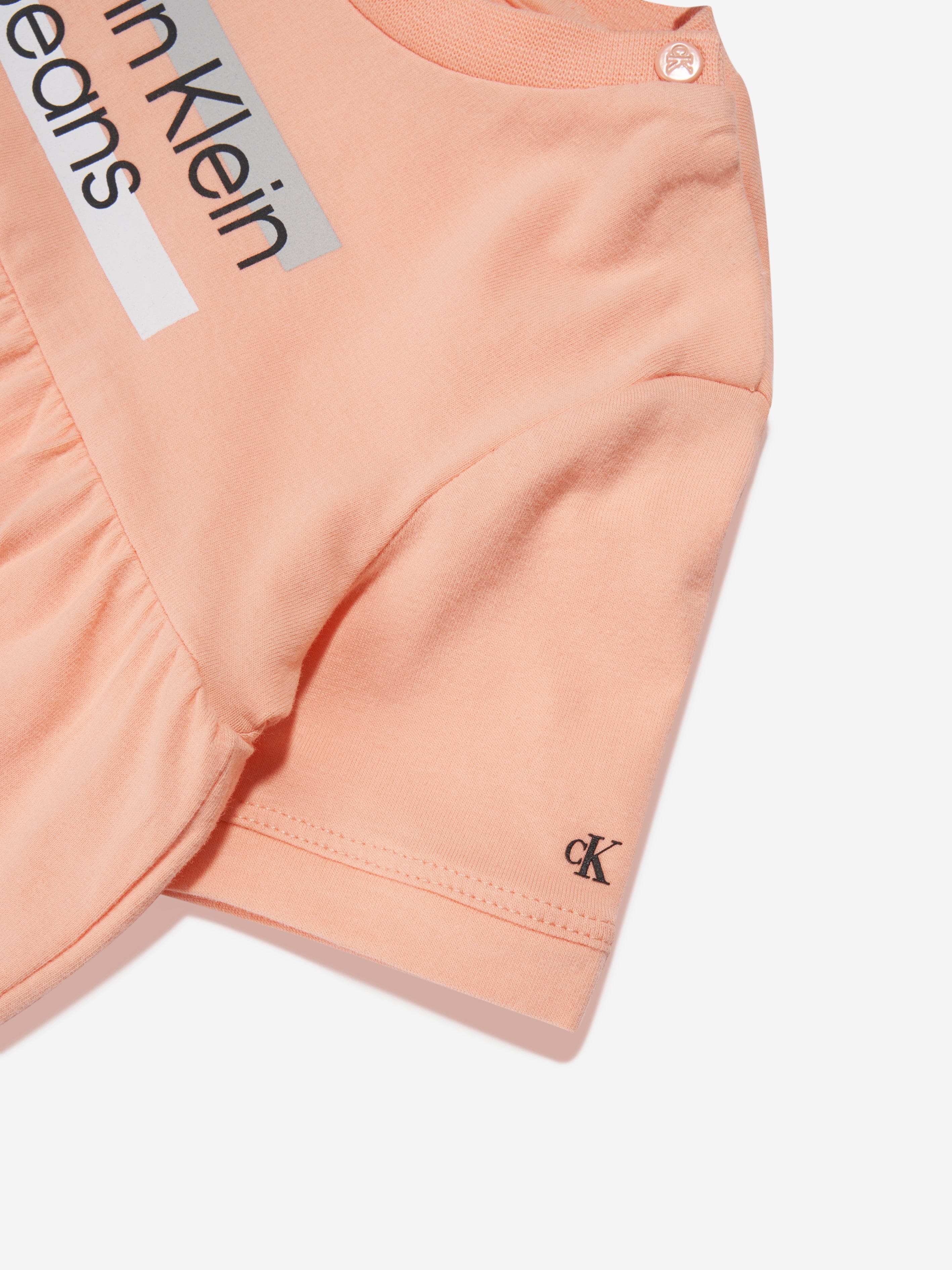 Calvin Klein Baby Girls Hero Logo Dress in Peach