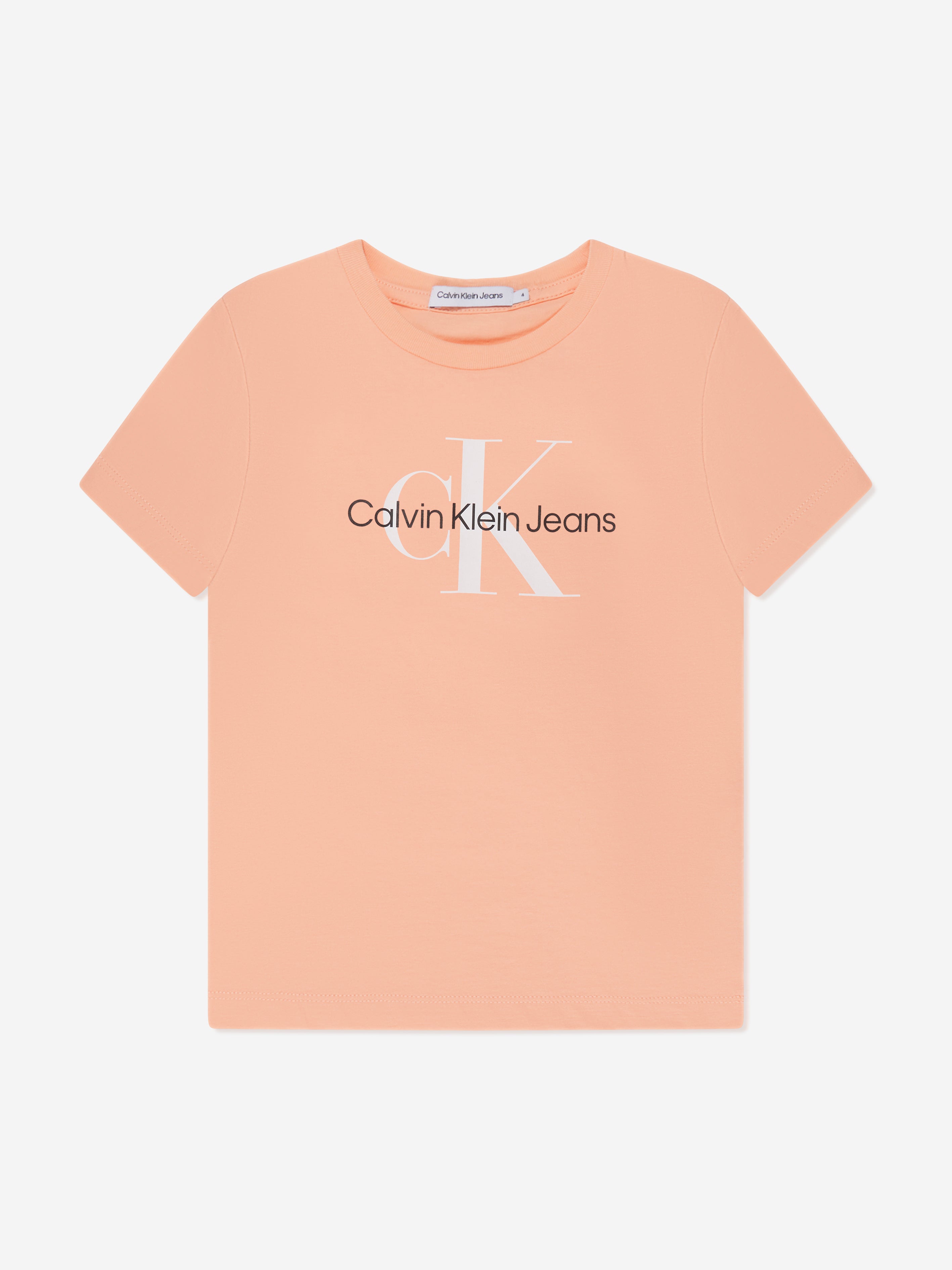 Calvin Klein Kids Monogram Logo T-Shirt in Peach