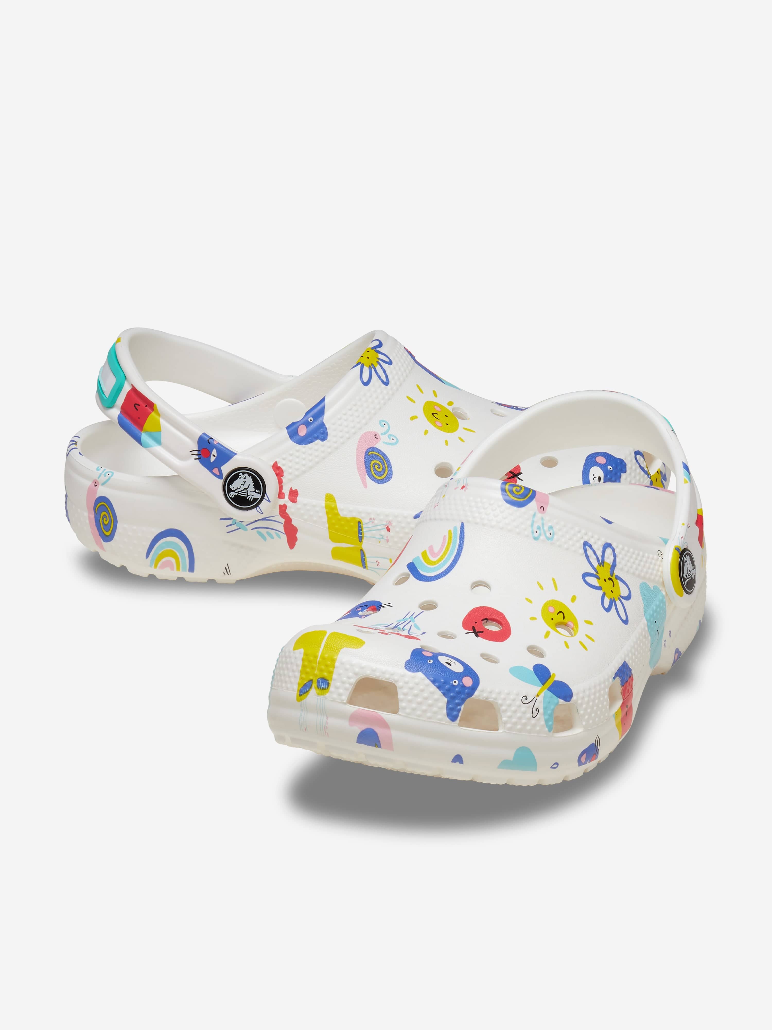 Kids Classic Doodle Print Clog in White