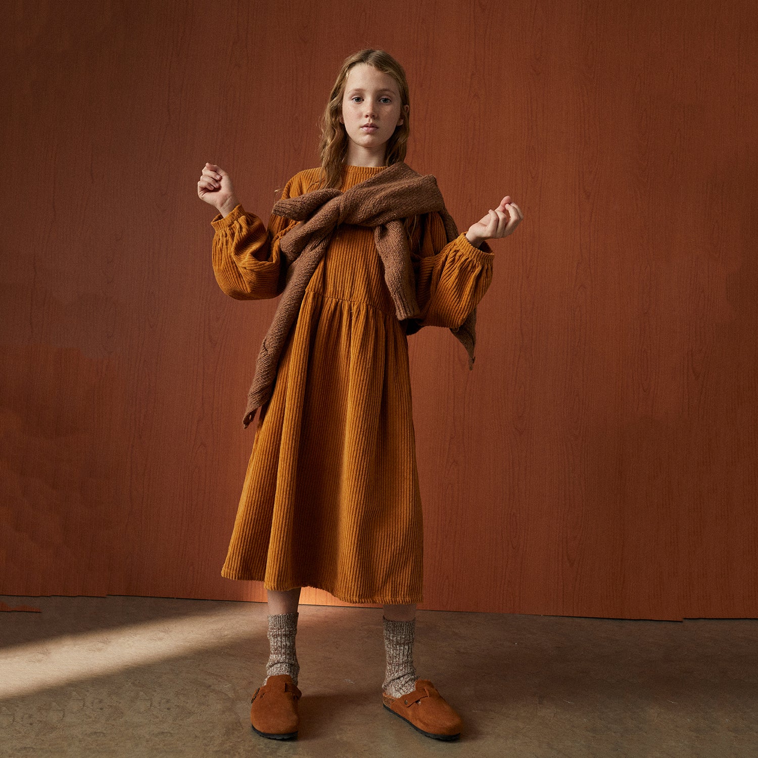 Girls Brown Corduroy Dress