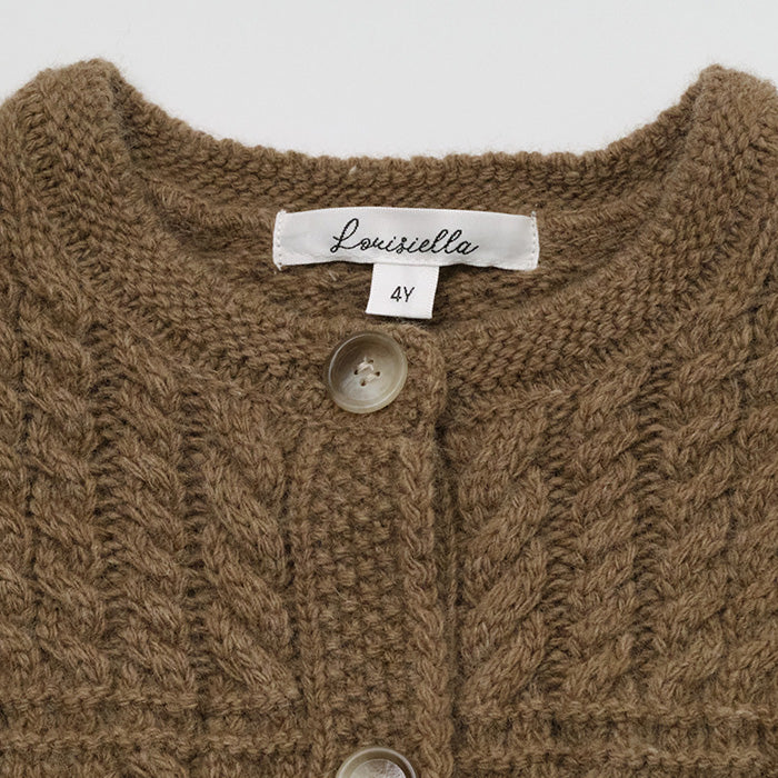 Girls Light Brown Knit Wool Cardigan