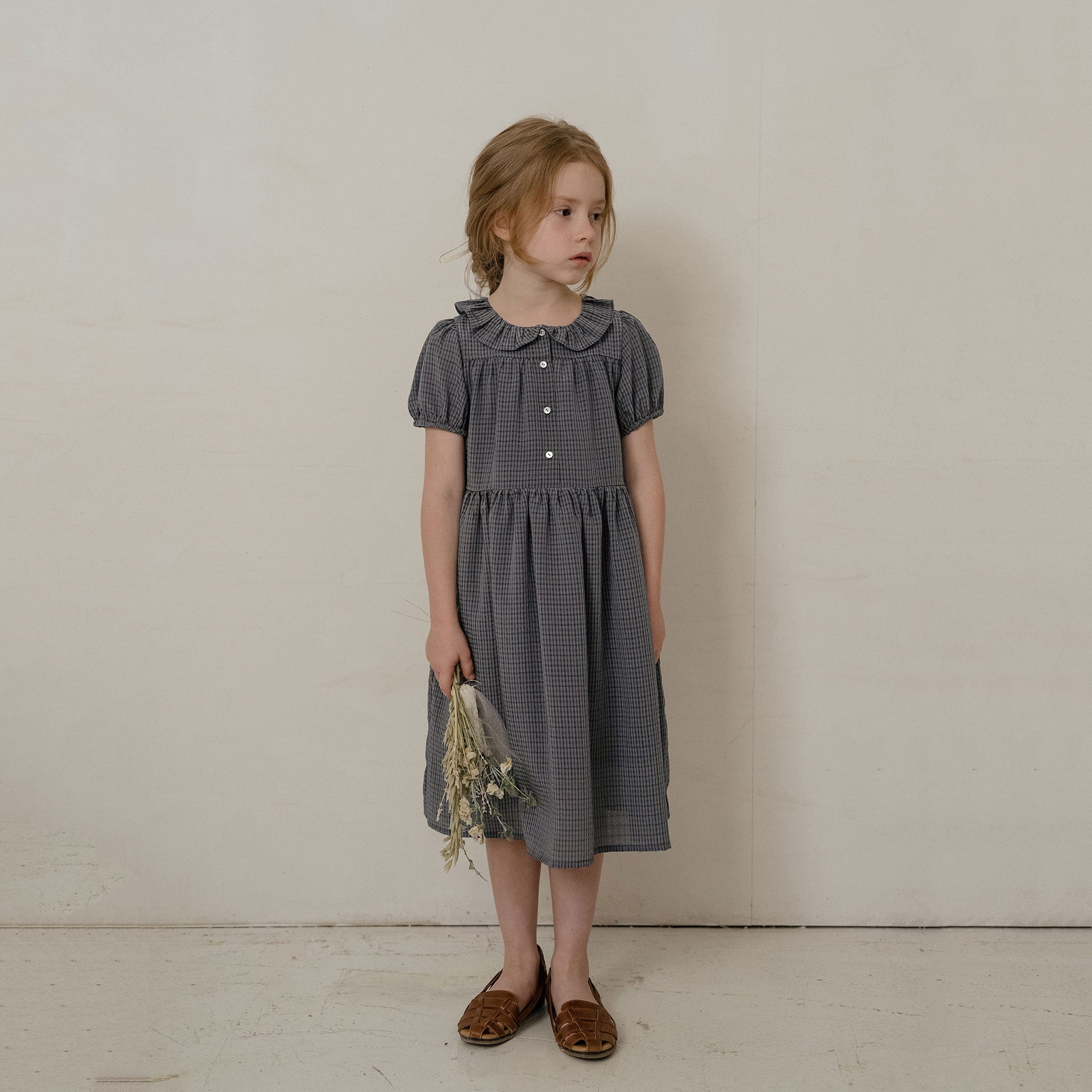 Girls Dark Grey Check Dress