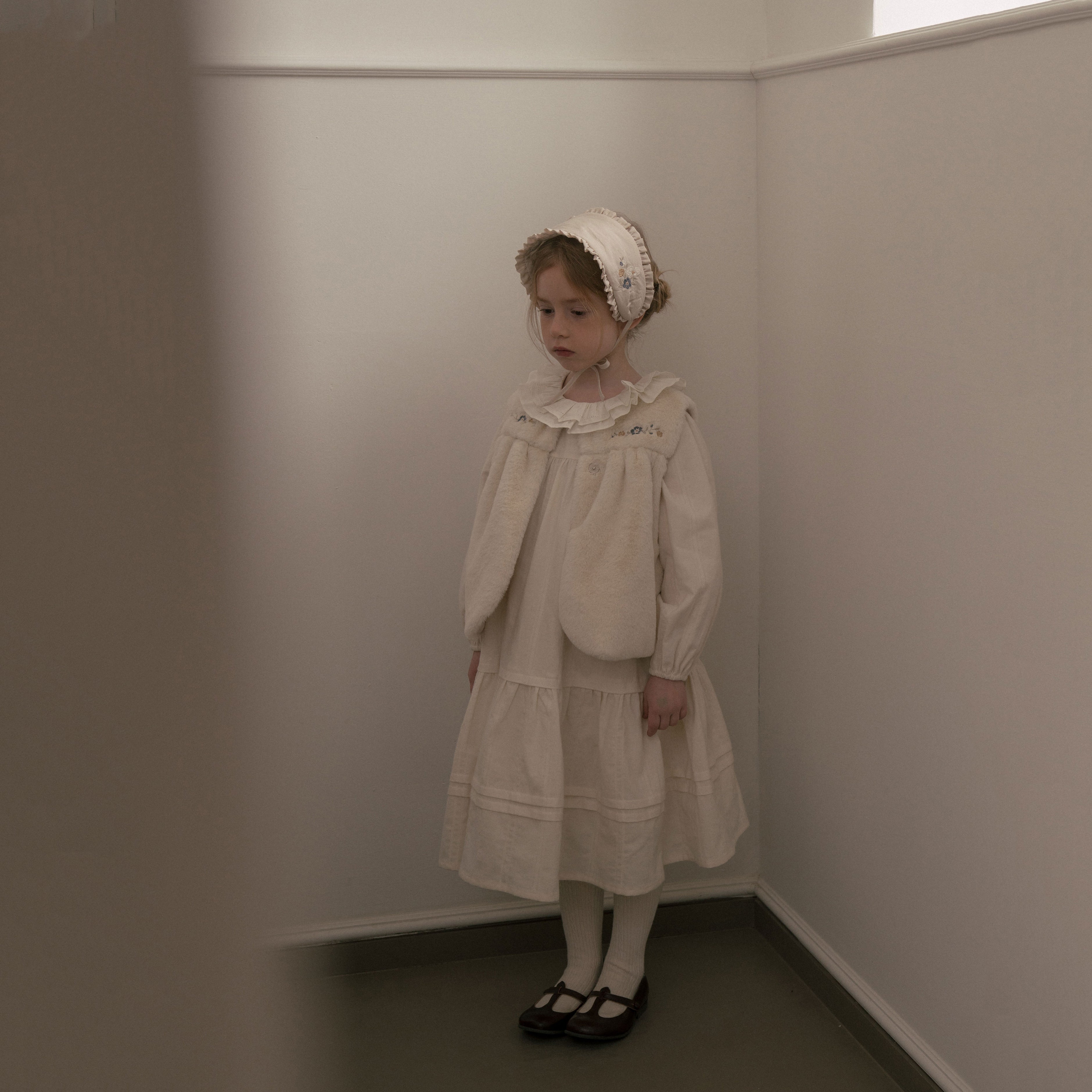 Girls White Ruffled Cotton Dress