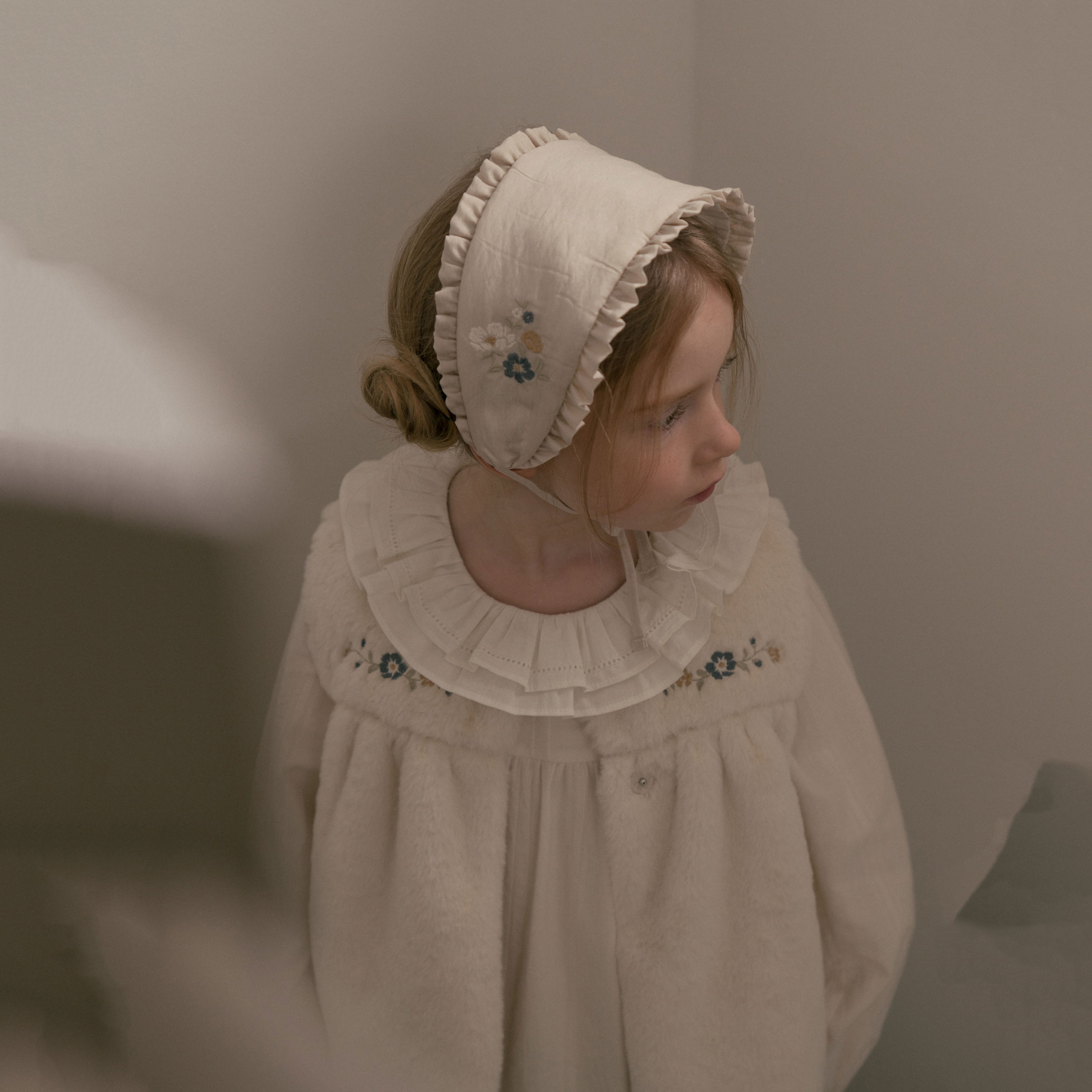 Girls White Ruffled Cotton Dress