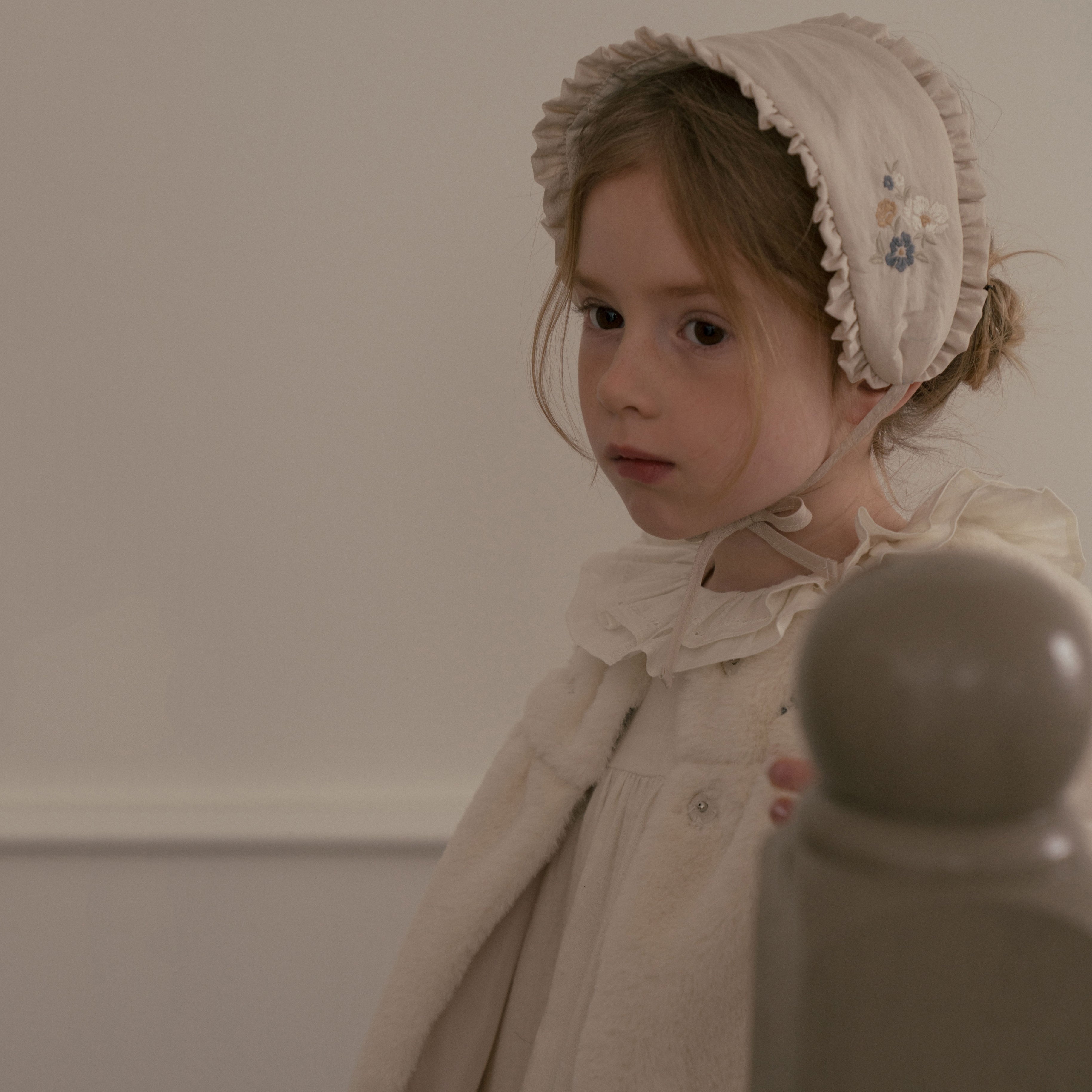Girls White Ruffled Cotton Dress