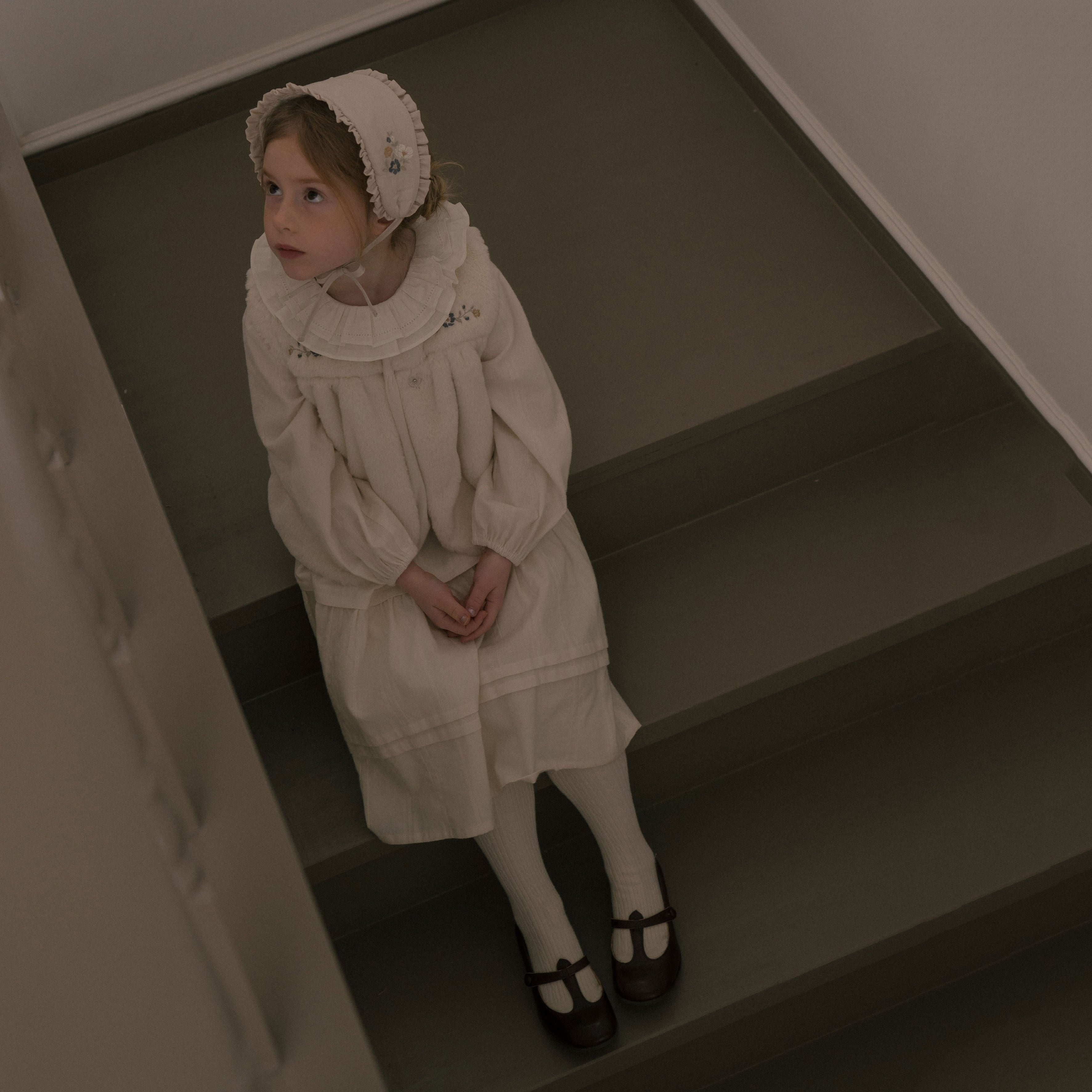 Girls White Ruffled Cotton Dress