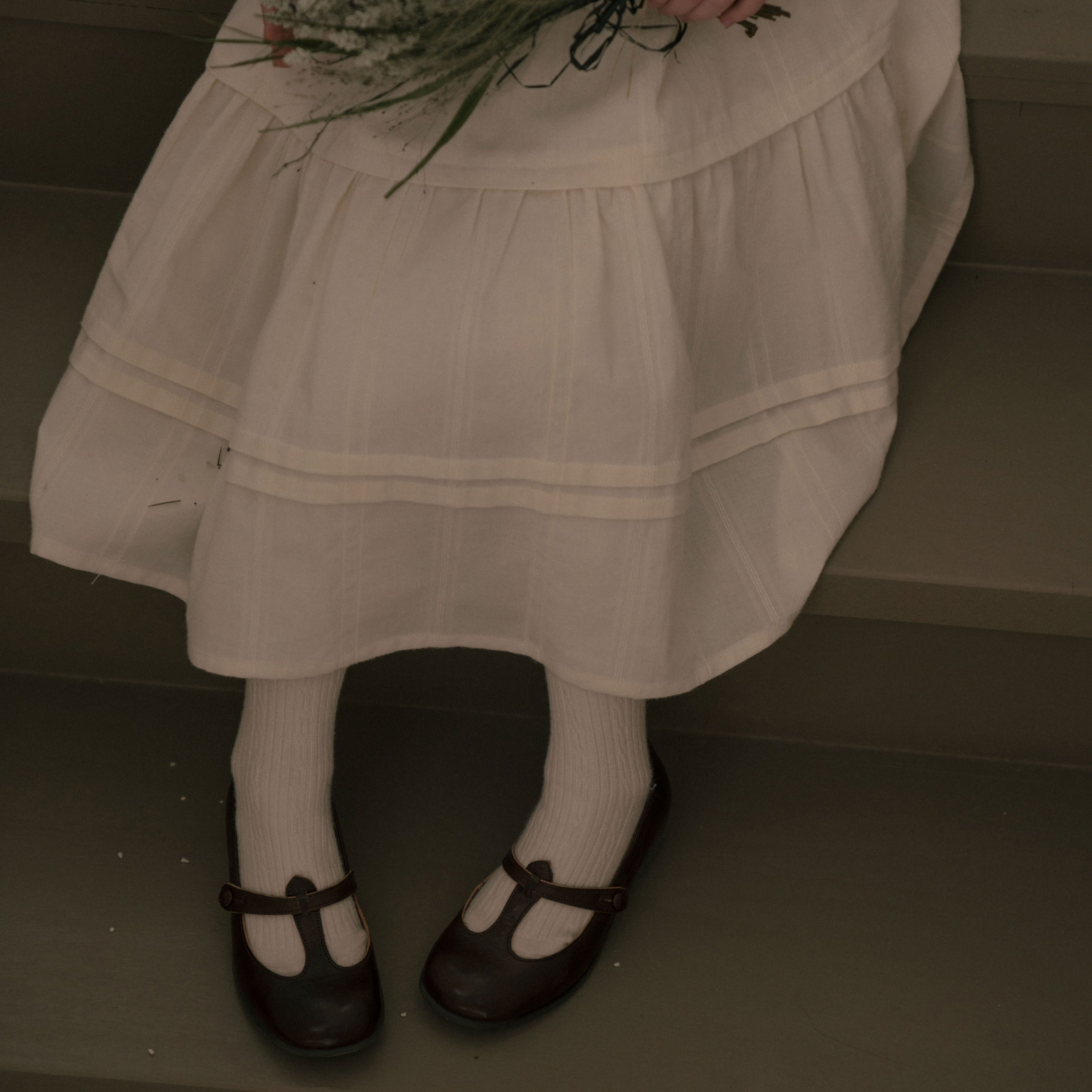 Girls White Ruffled Cotton Dress