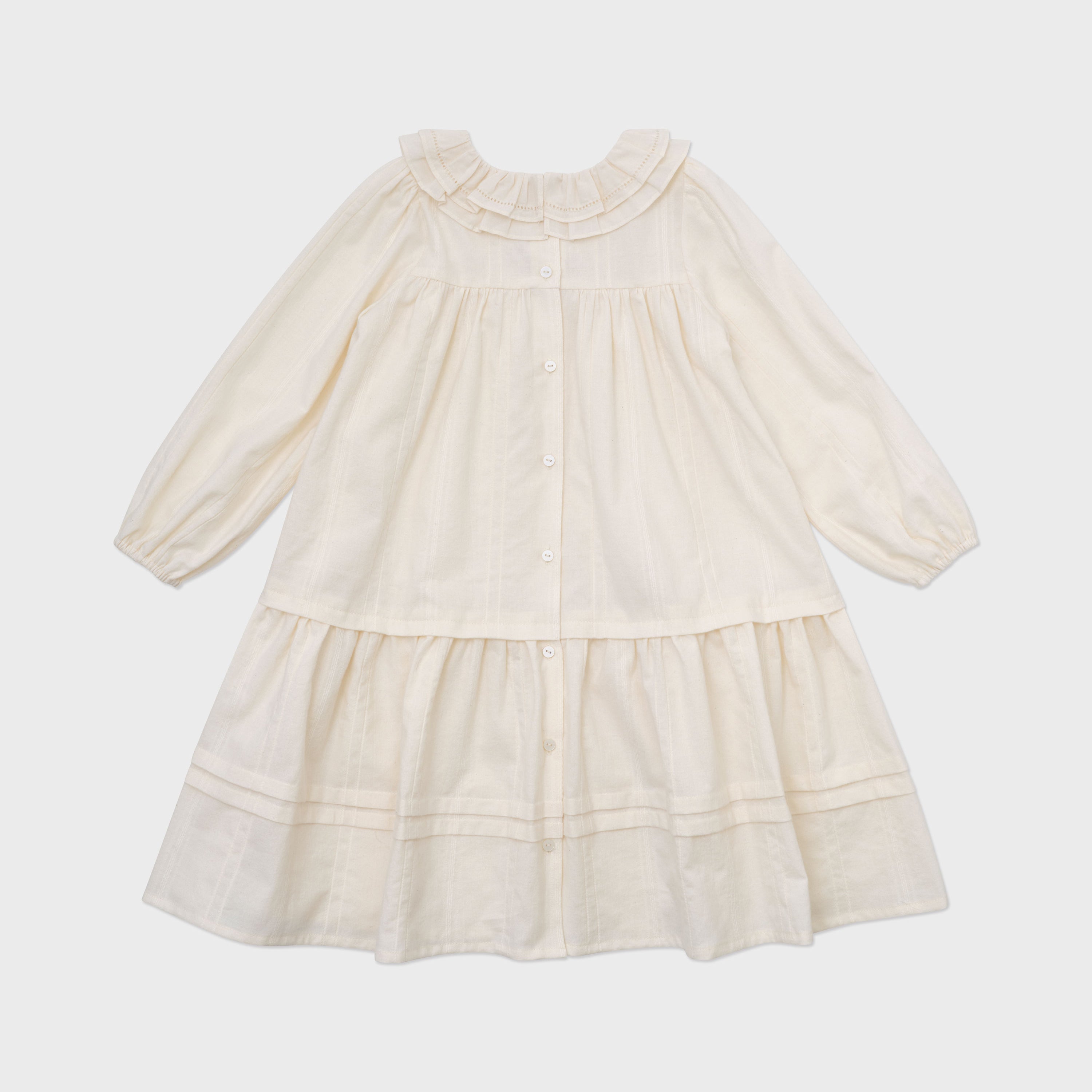 Girls White Ruffled Cotton Dress