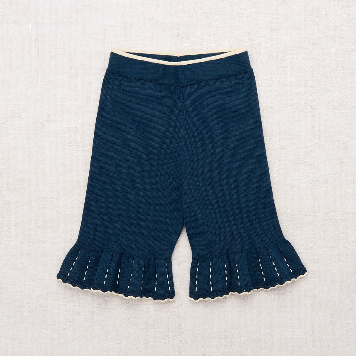 Girls Navy Knit Cotton Cropped Trousers