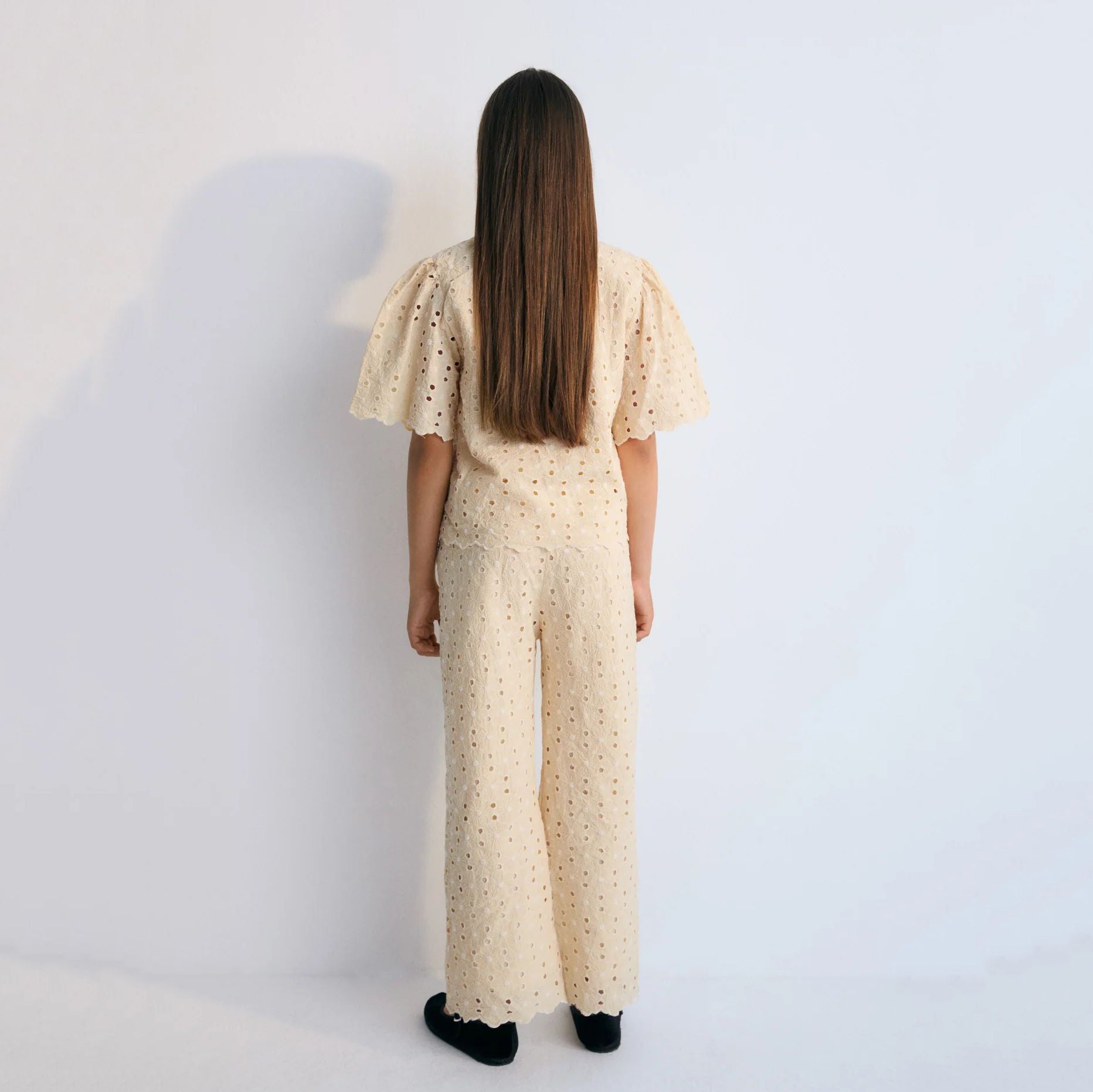 Girls Light Yellow Embroidered Cotton Top