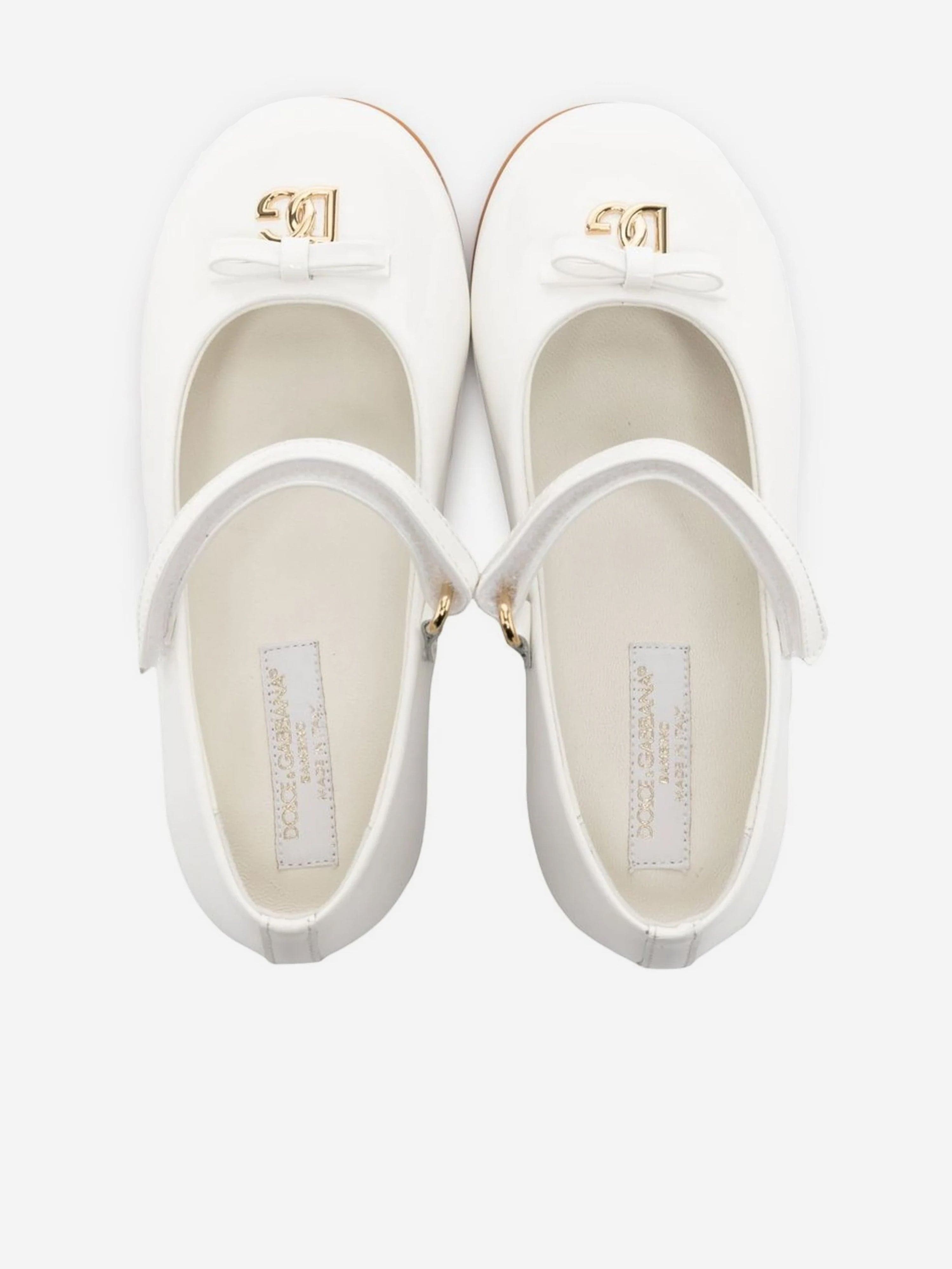 Dolce & Gabbana Girls Patent Leather Ballet Flats in White