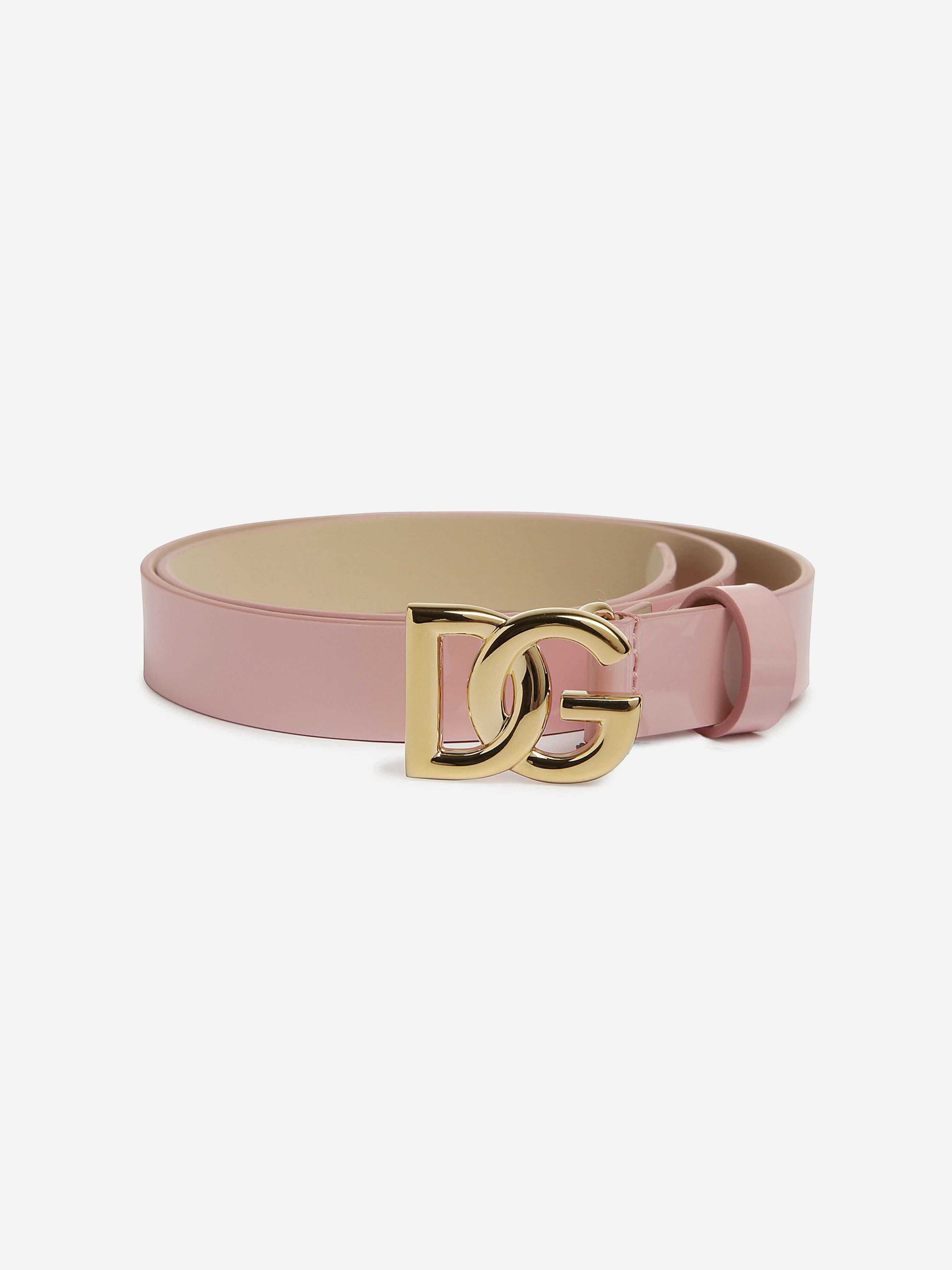 Dolce & Gabbana Girls Leather Logo Belt in Pink